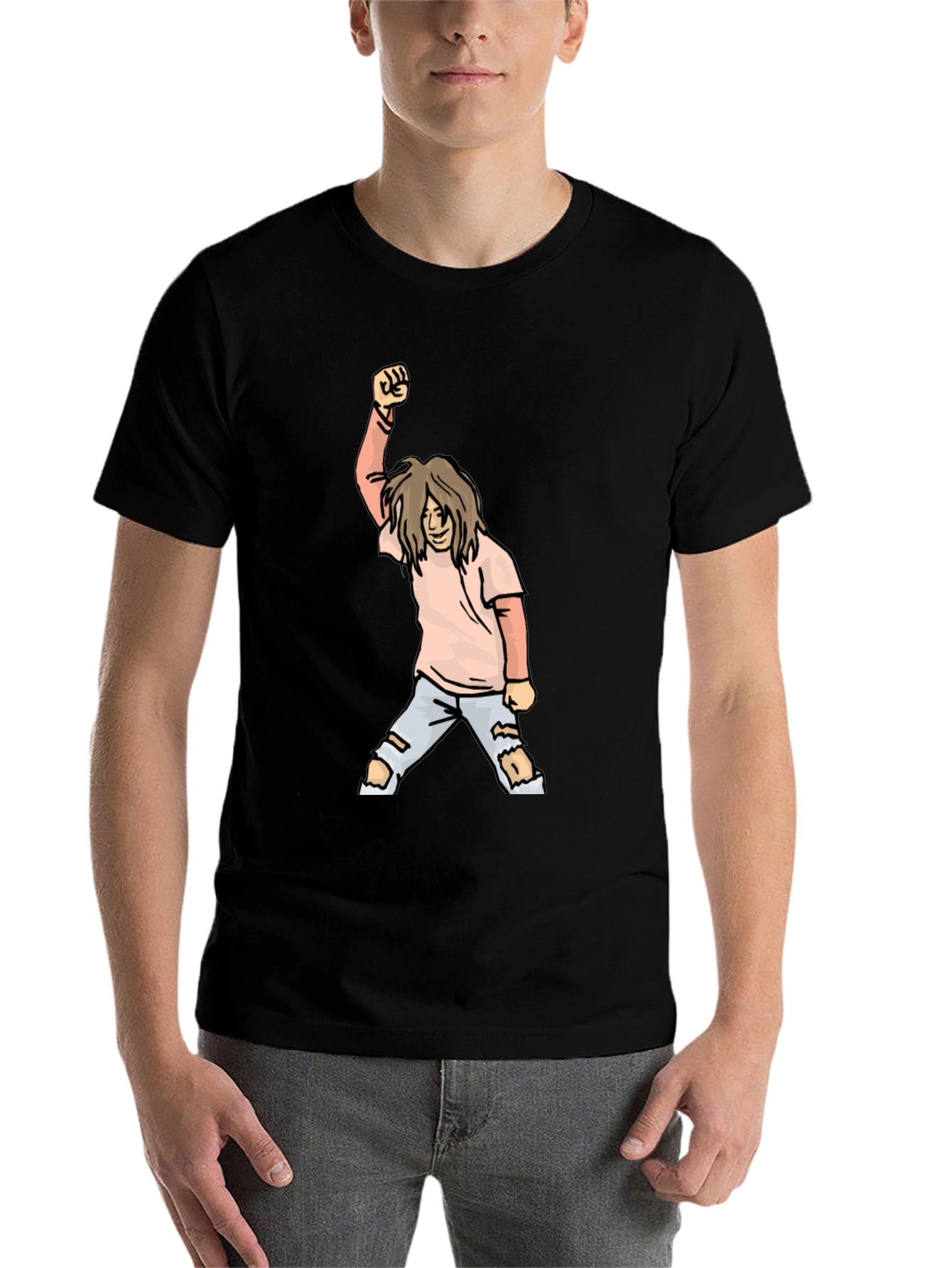 Black Graphic Tee - Cartoon Punk Rocker Fist view 7