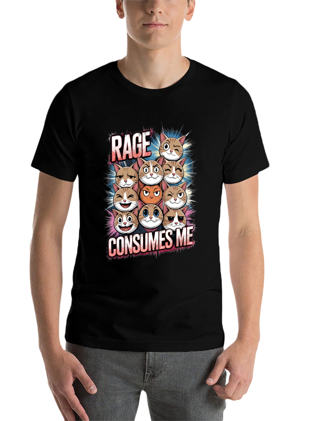 Black Rage Consumes Me Cats Graphic T-Shirt view 7