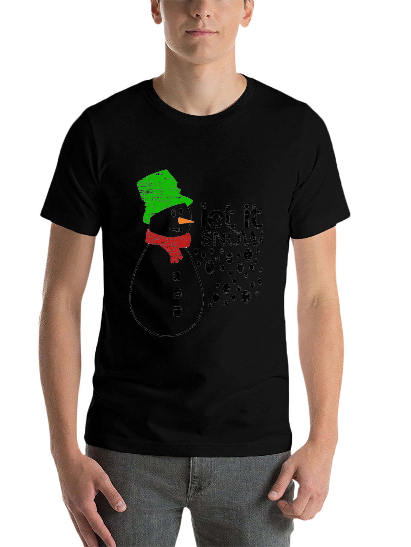 Black Let It Snow T-Shirt - Festive Holiday Apparel view 7