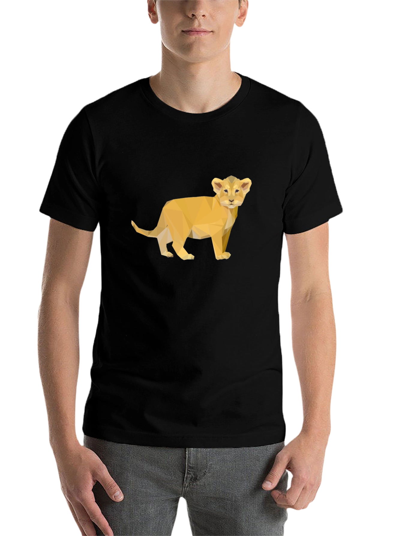 Black Lion Cub Poly Art Black T-Shirt view 7