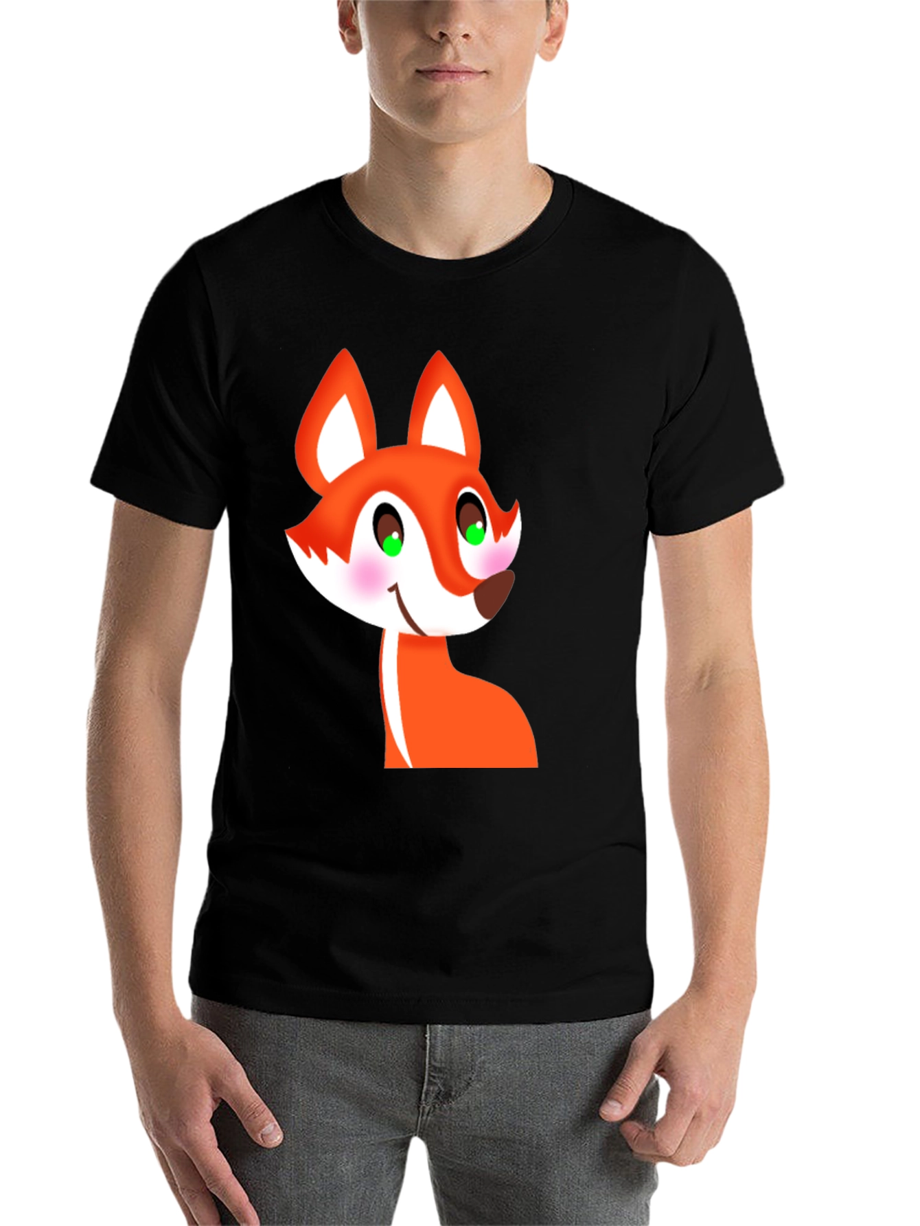Black Cartoon Fox Graphic Tee - Black T-Shirt view 7