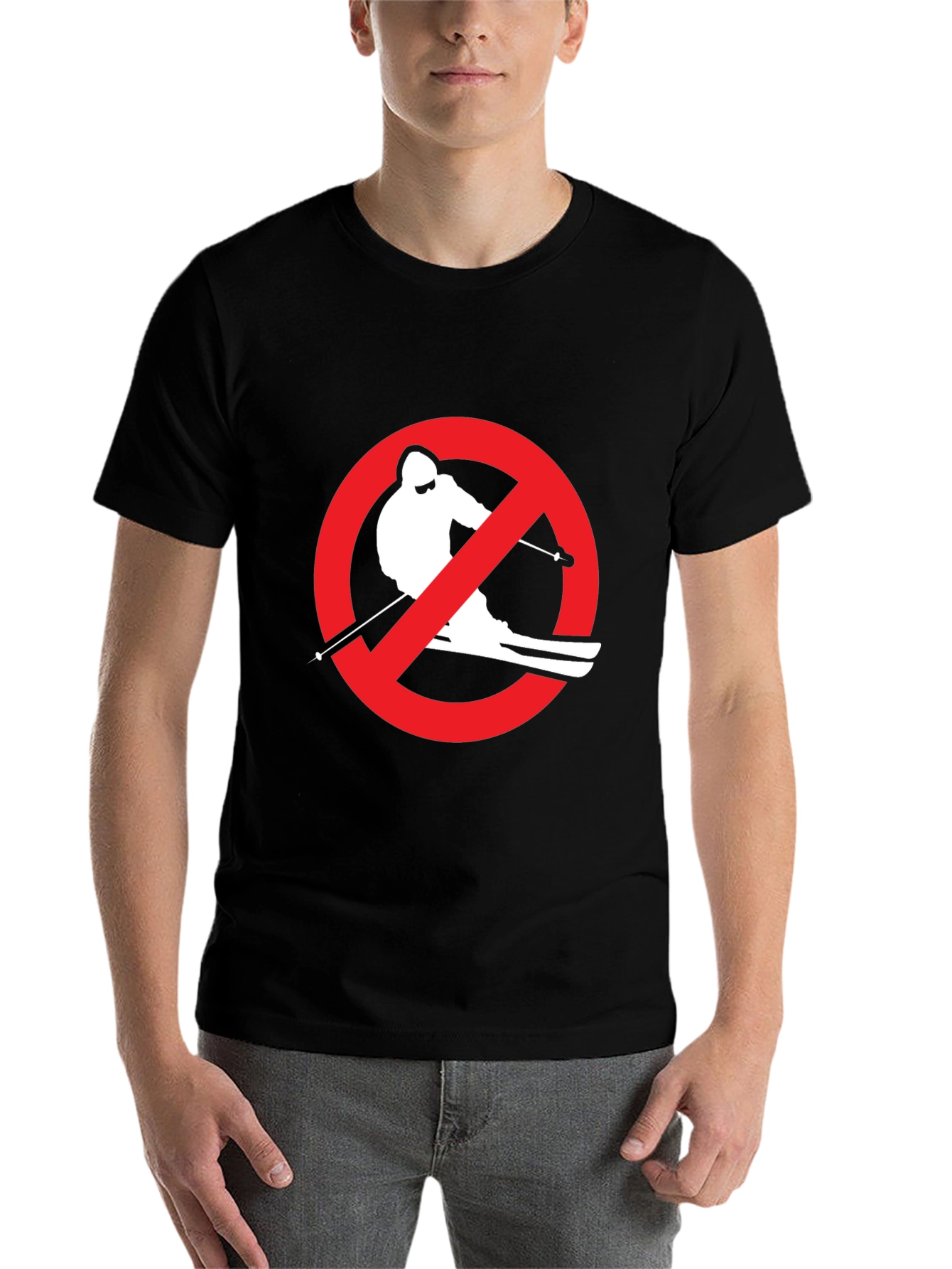 Black No Skiing Graphic Black T-Shirt view 7
