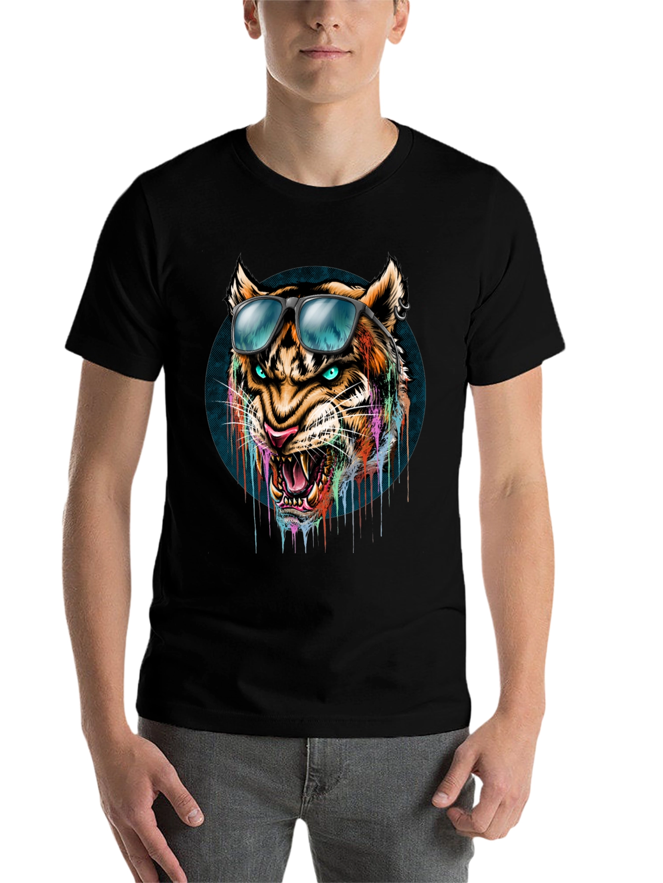 Black Cool Tiger Graphic Tee - Men's Black T-Shirt view 7