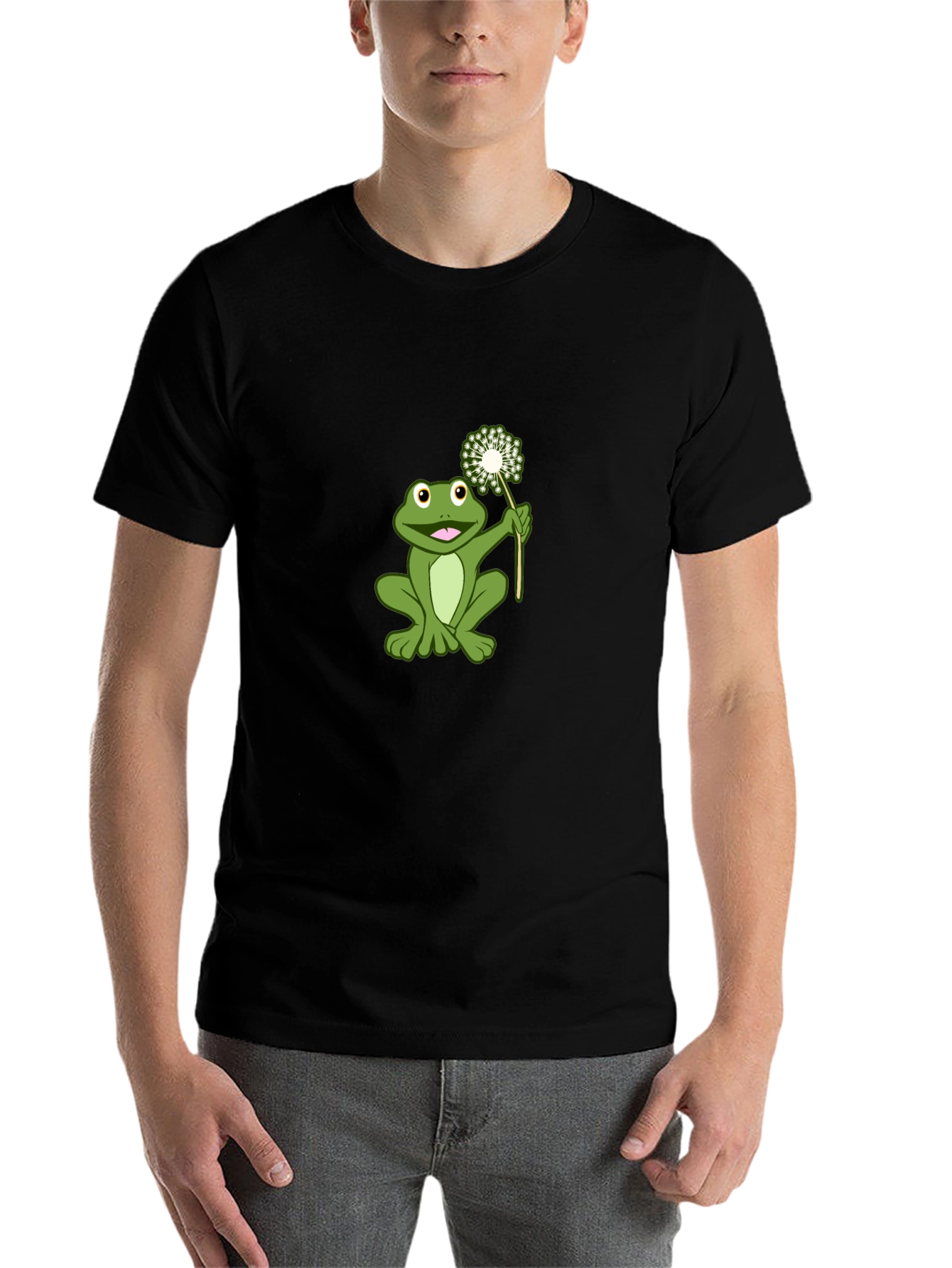 Black Frog Holding Dandelion Graphic Tee view 7