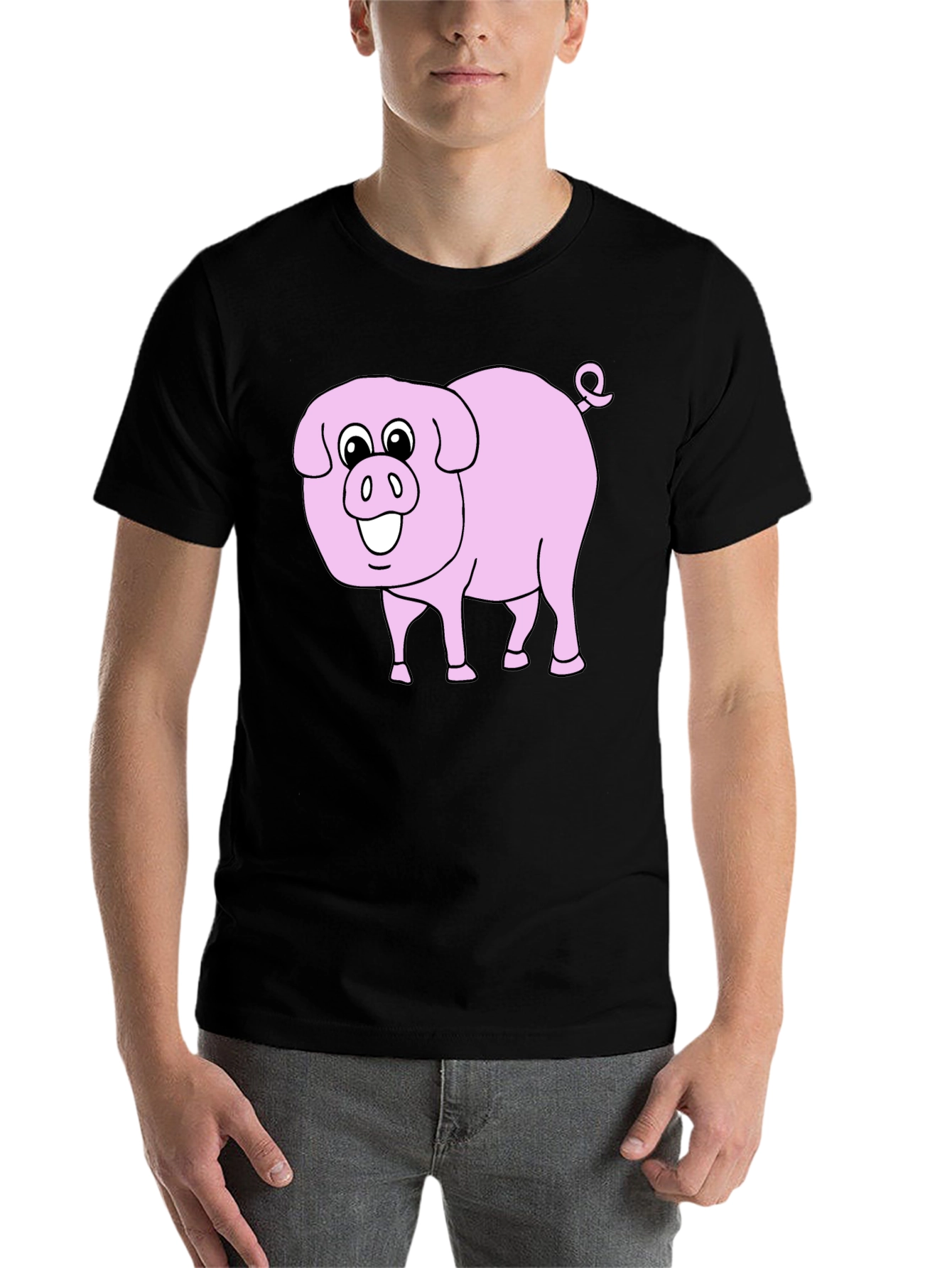 Black Cute Pig Graphic Tee - Black Cotton Blend view 7