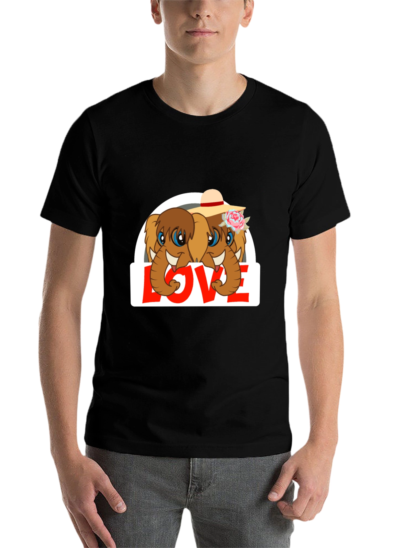 Black Elephant Love T-Shirt - Cute Animal Graphic Tee view 7