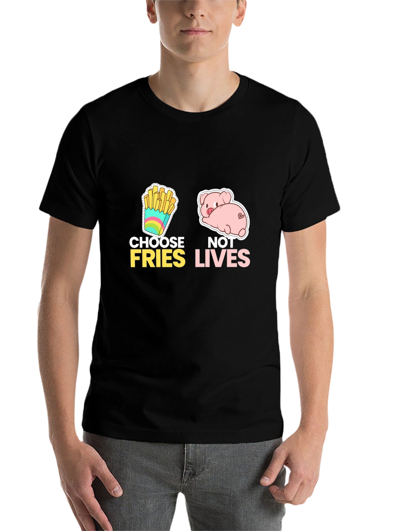 Black Choose Fries Not Lives Black Graphic Tee view 7