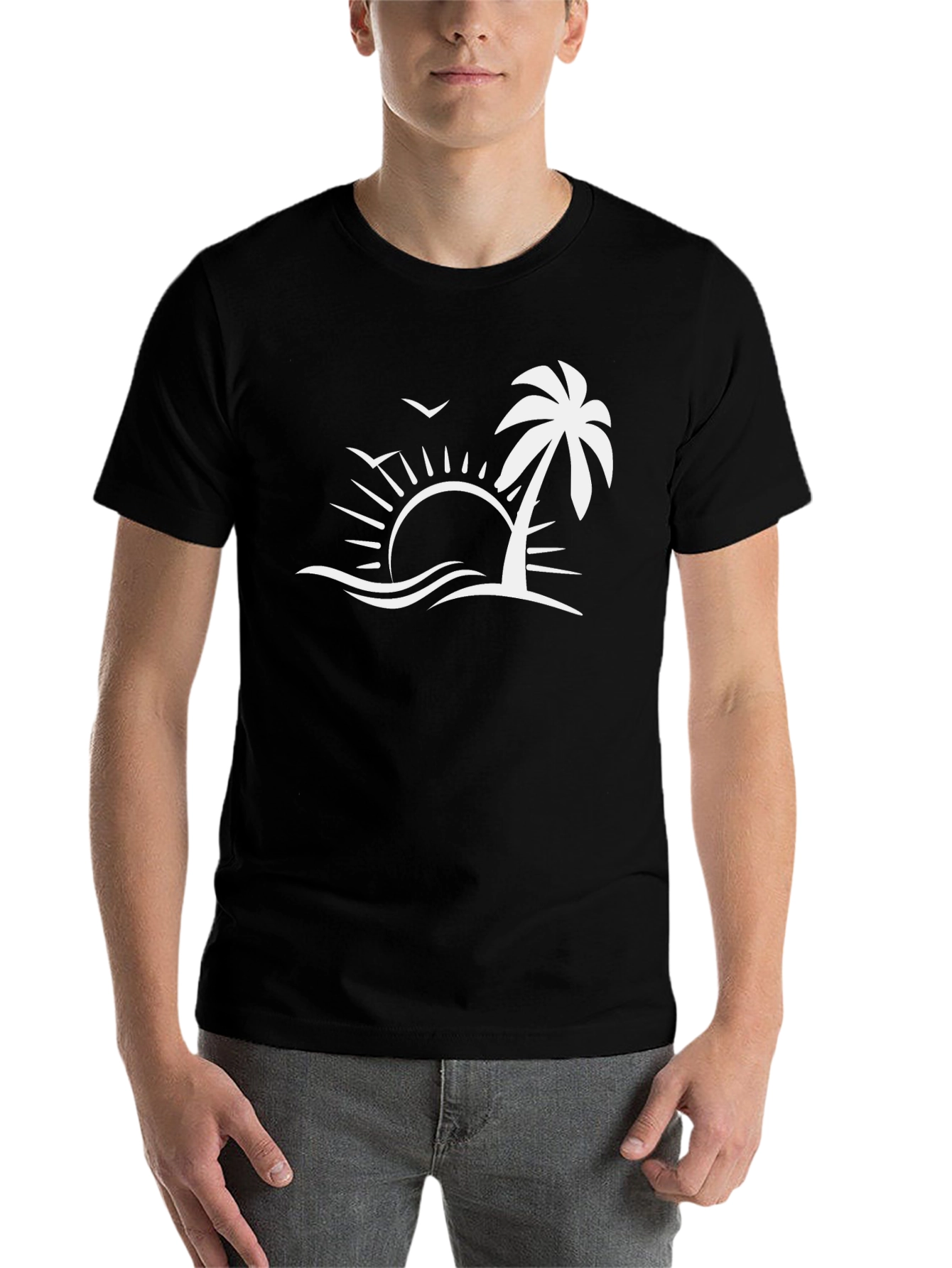 Black Tropical Palm Sunset Graphic Tee - Black view 7