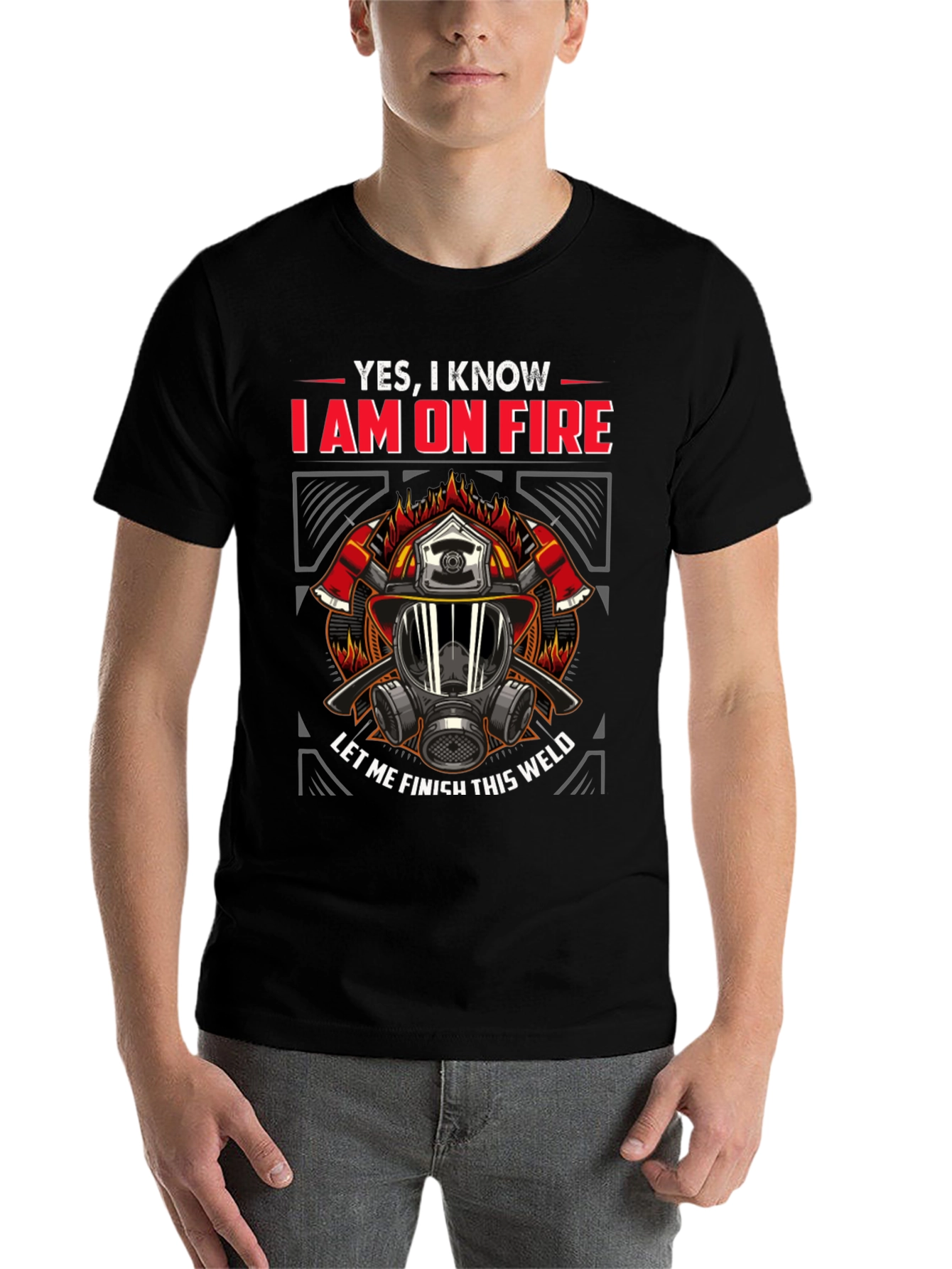 Black Firefighter On Fire Welding T-Shirt view 7