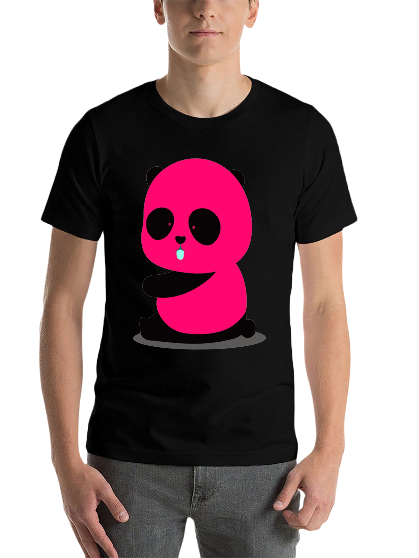 Black Pink Panda Graphic Tee - Cute & Fun Black T-Shirt view 7