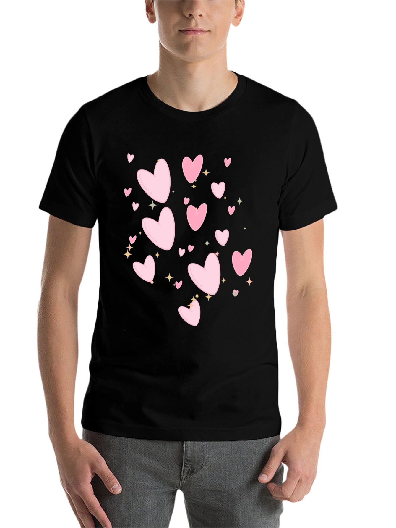 Black Heart Print Black Casual T-Shirt view 7