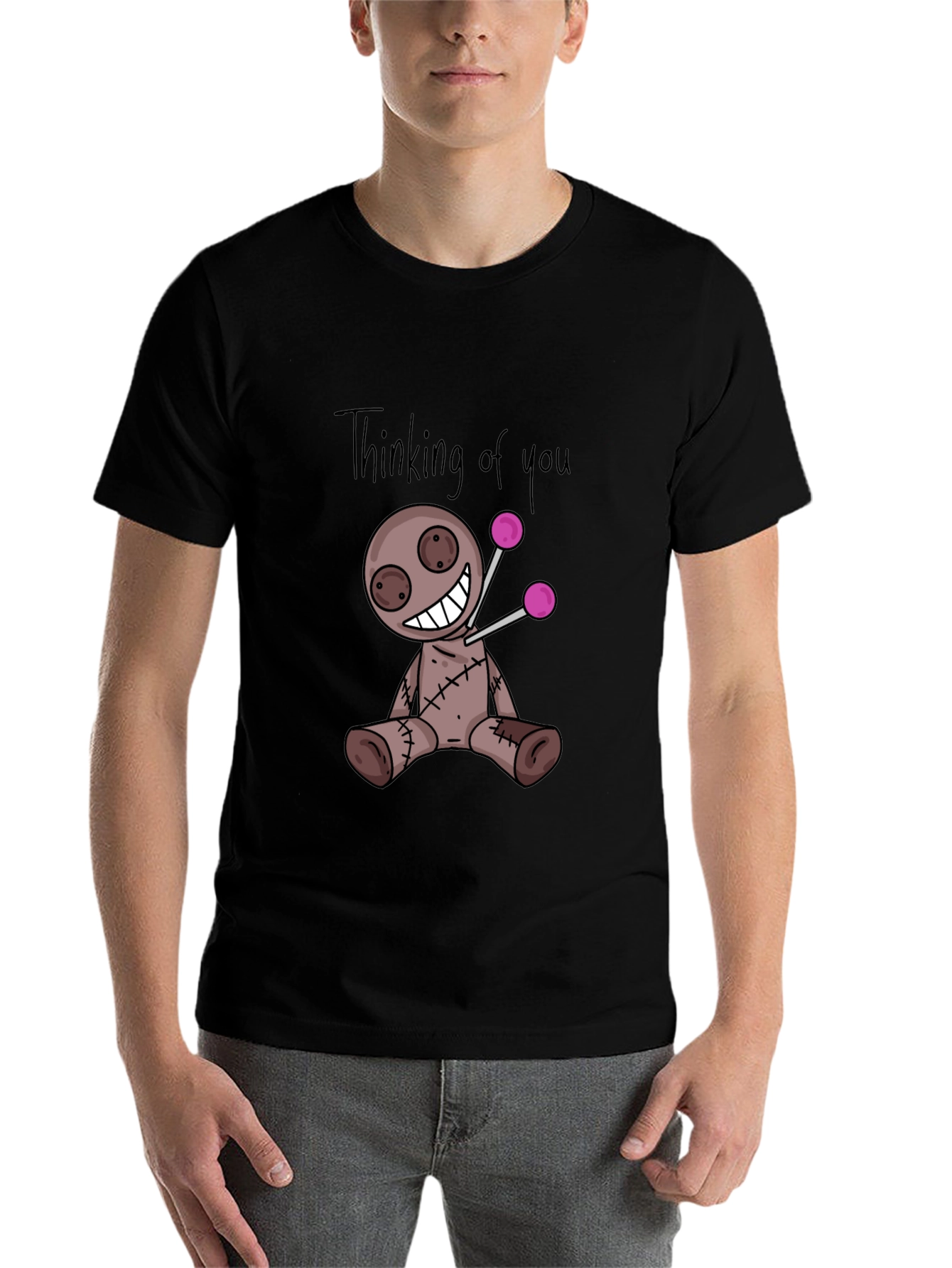 Black Thinking of You Voodoo Doll Black T-Shirt view 7