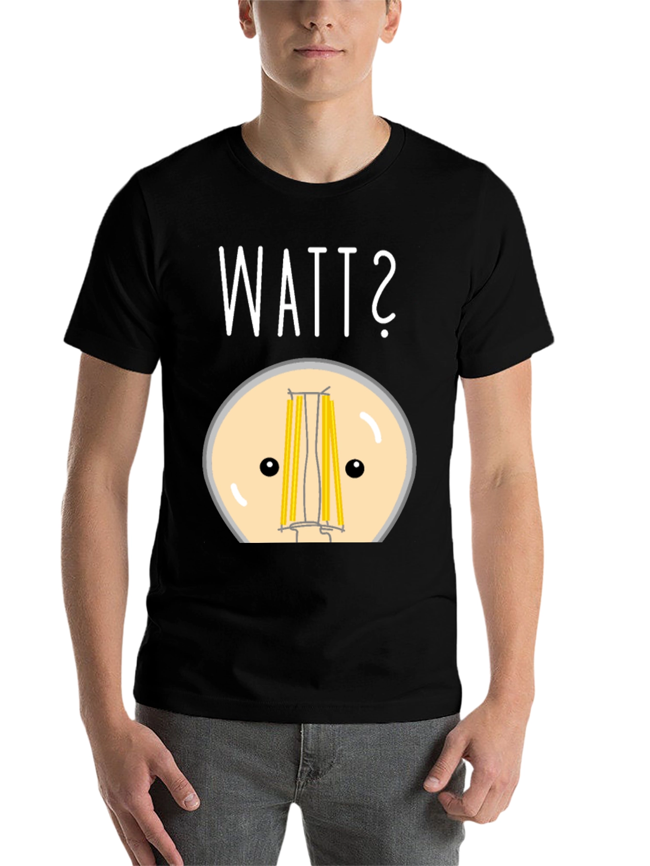 Black Watt? Pun T-Shirt - Funny Light Bulb Design view 7