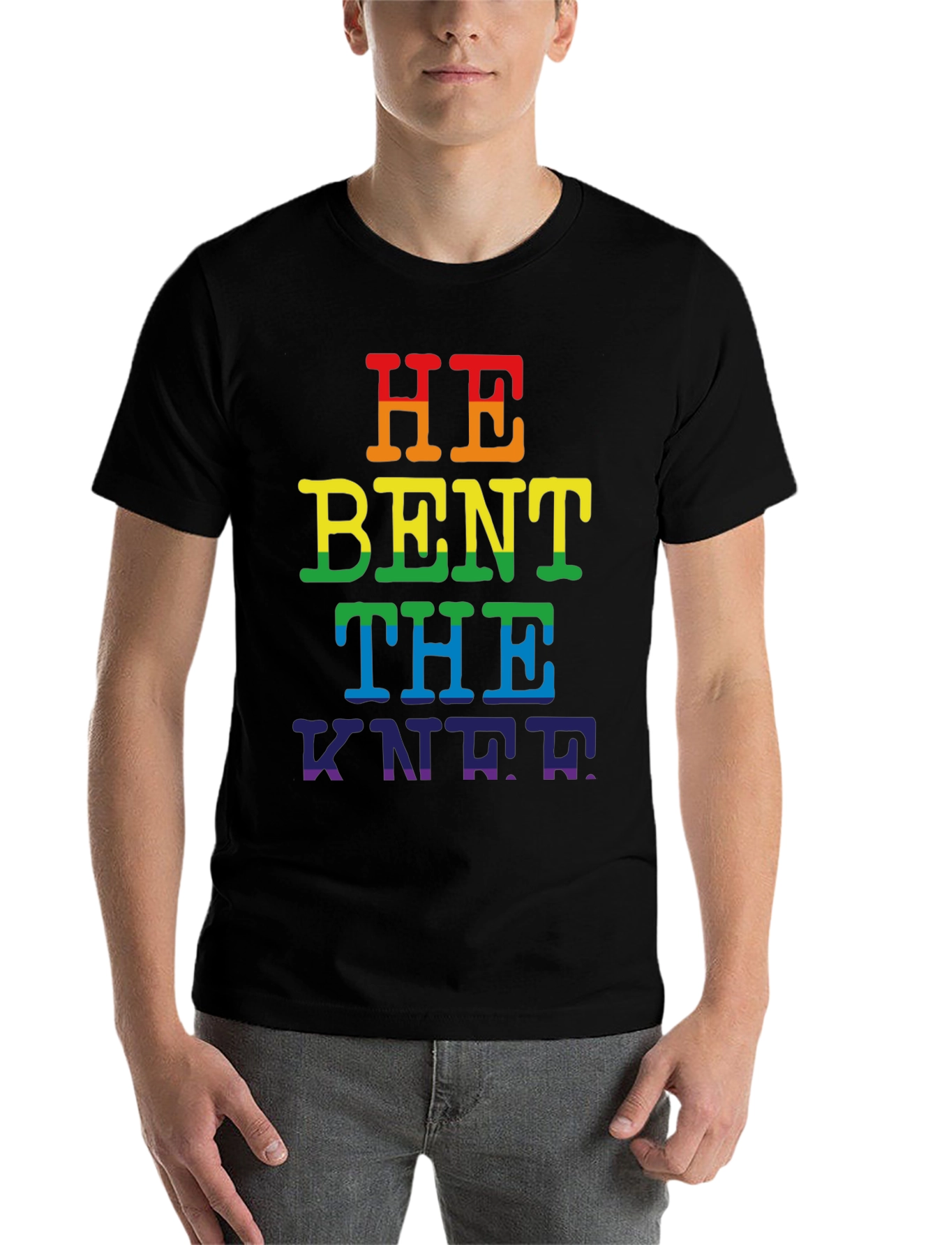Black Rainbow "He Bent the Knee" Pride T-Shirt view 7