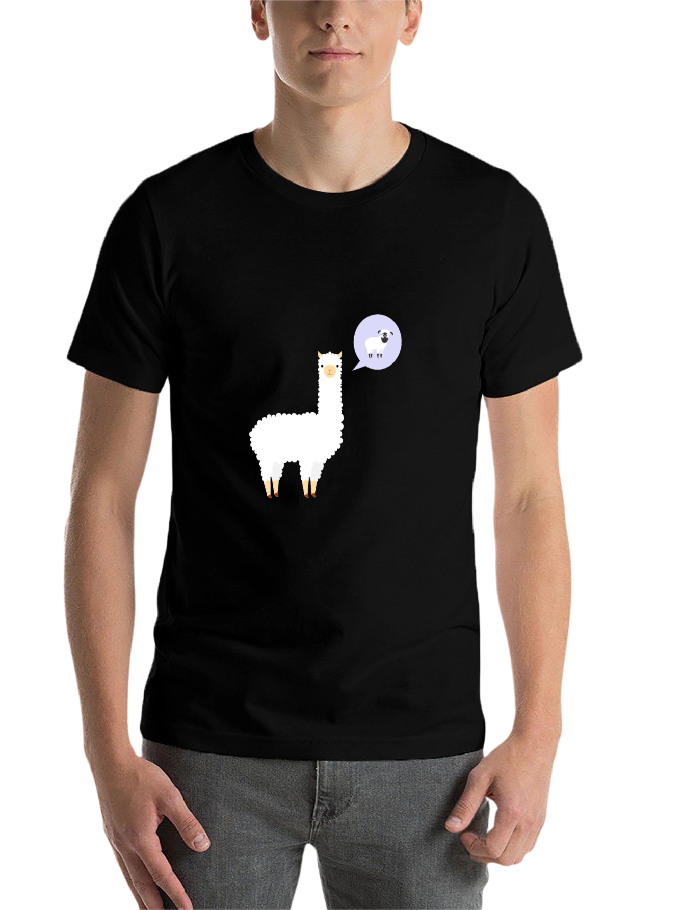 Black Alpaca & Sheep T-Shirt - Black Cotton Tee view 7
