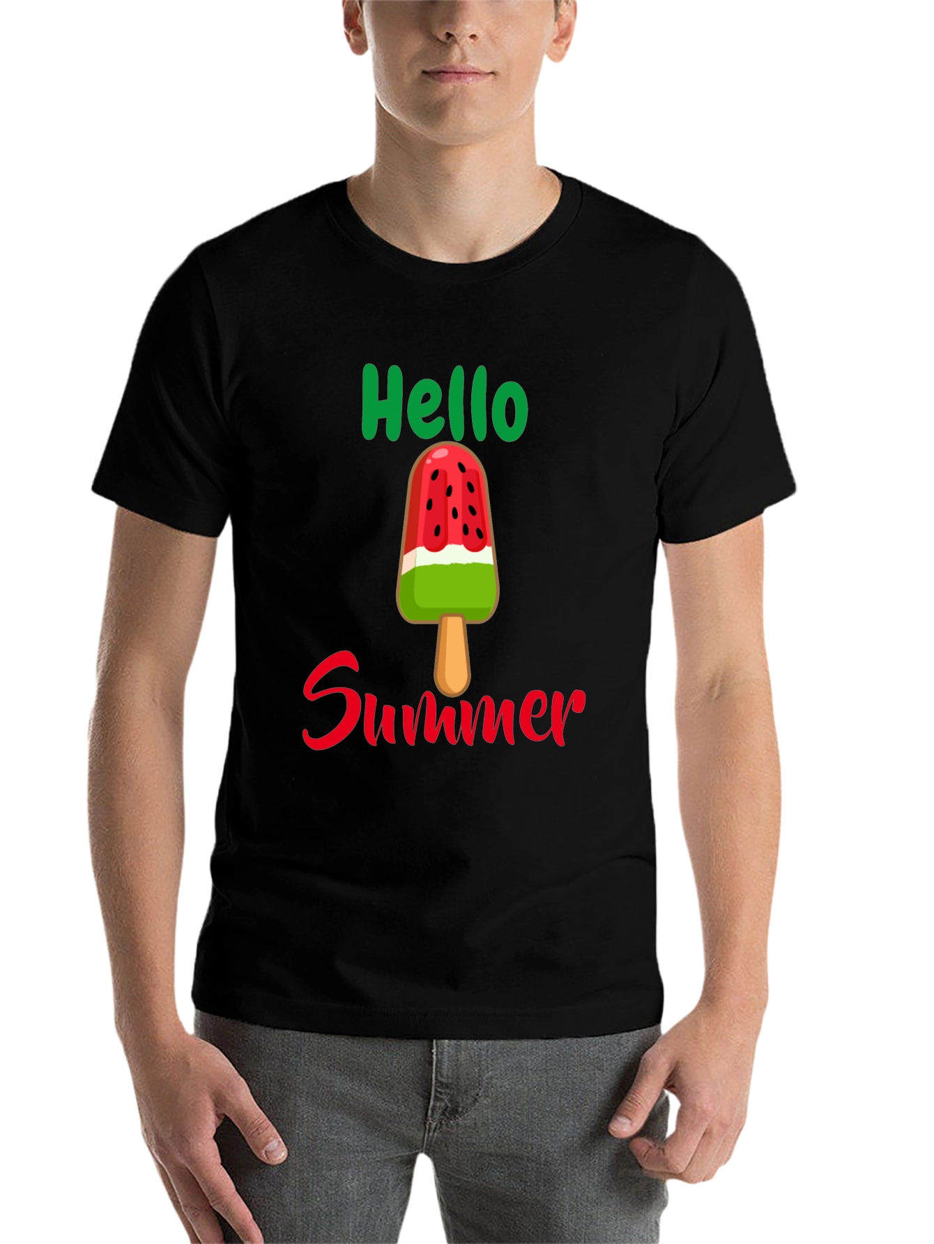 Black Hello Summer Watermelon Popsicle Graphic Tee view 7