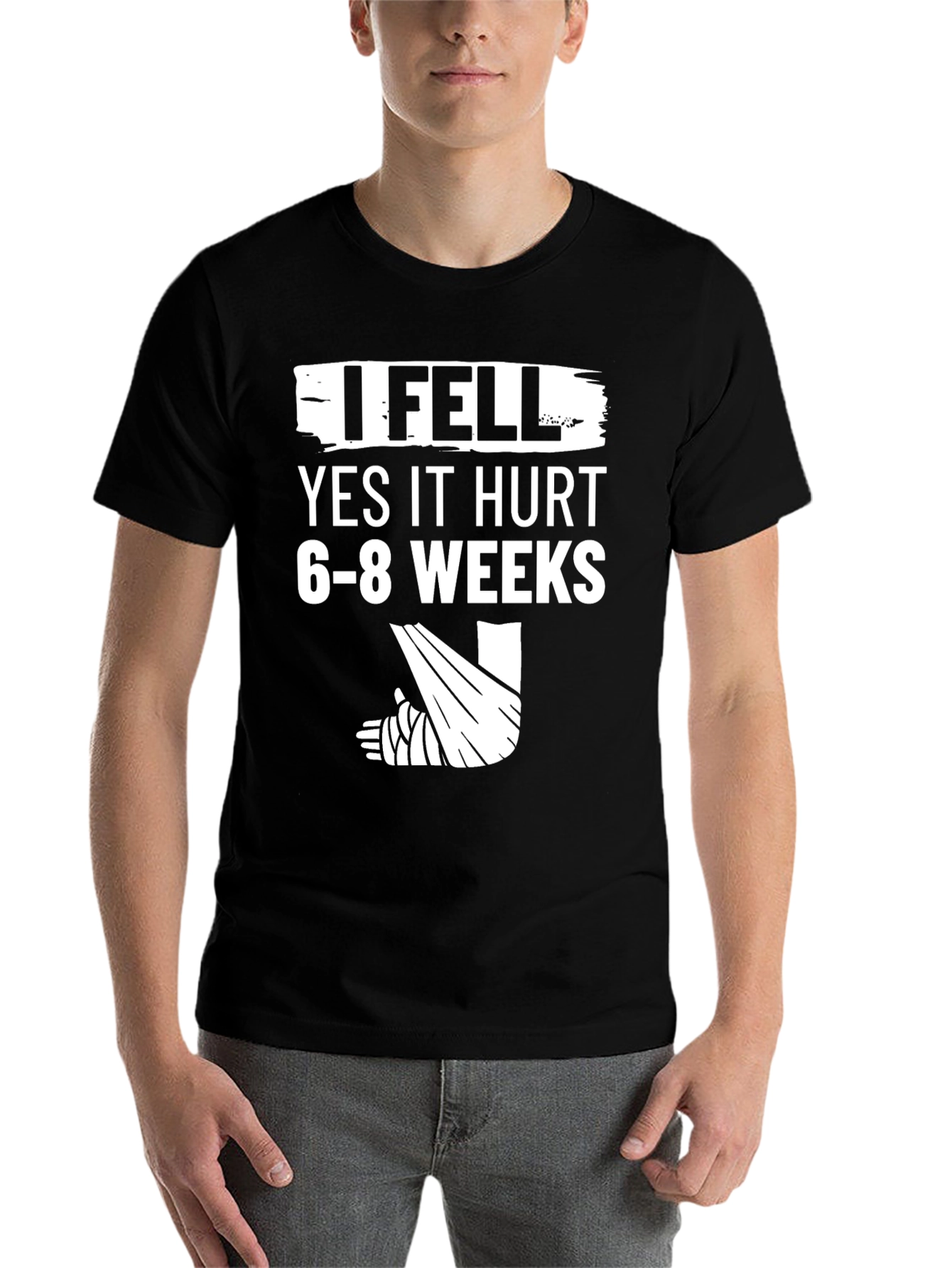 Black I Fell Funny Broken Leg T-Shirt view 7