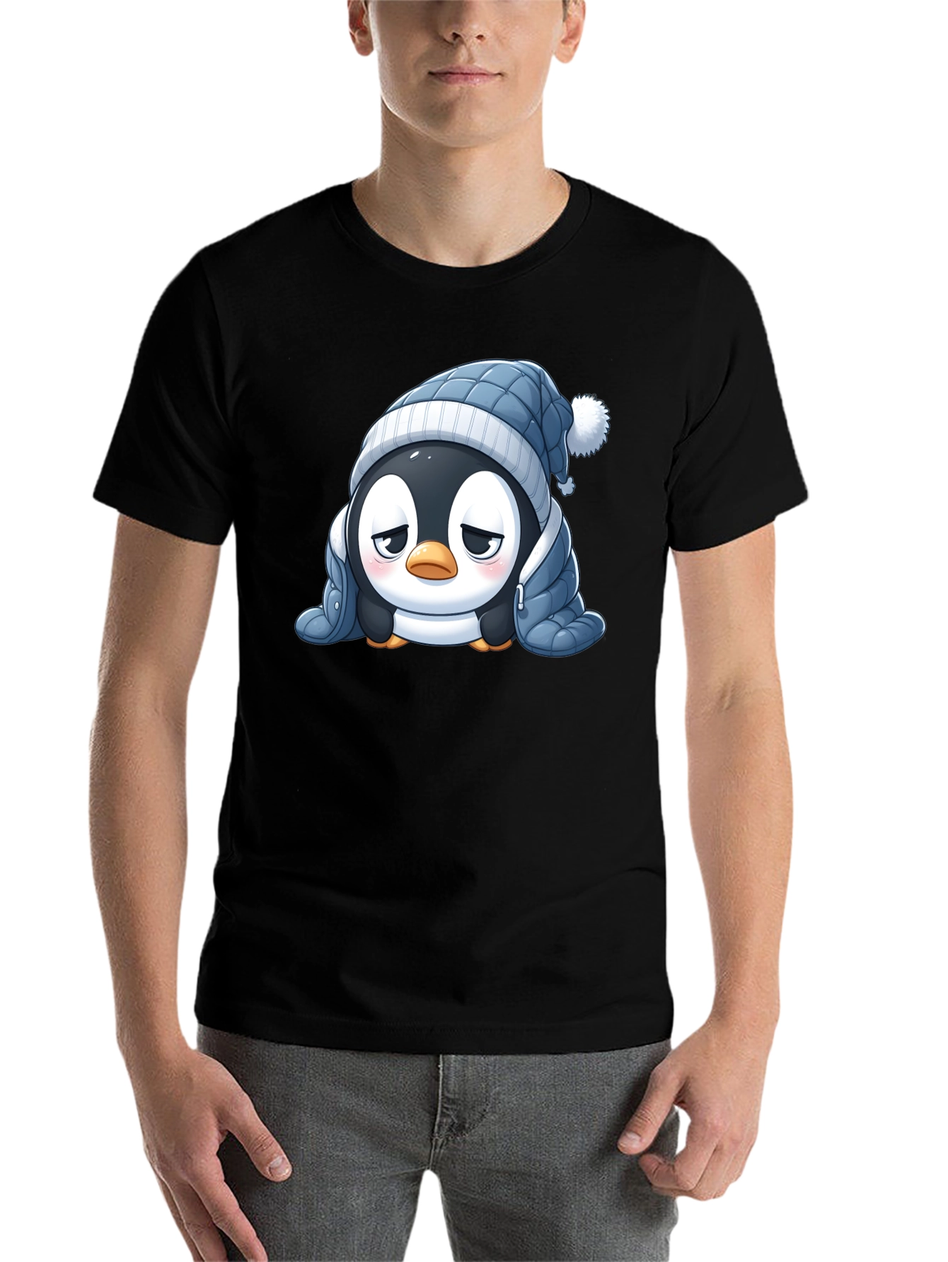 Black Cute Penguin Winter T-Shirt view 7