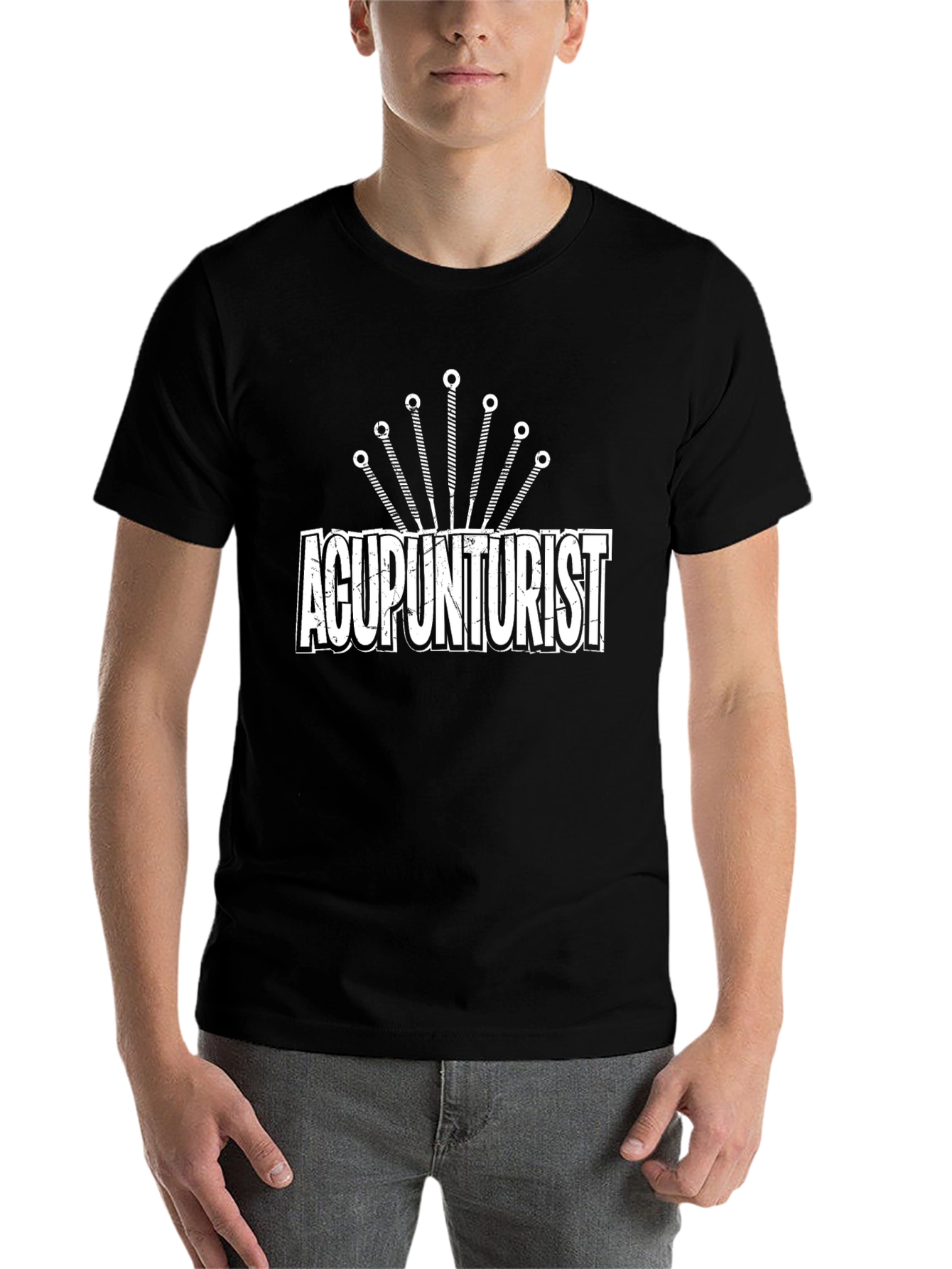 Black Acupuncturist Graphic Tee - Novelty Black Cotton T-Shirt view 7