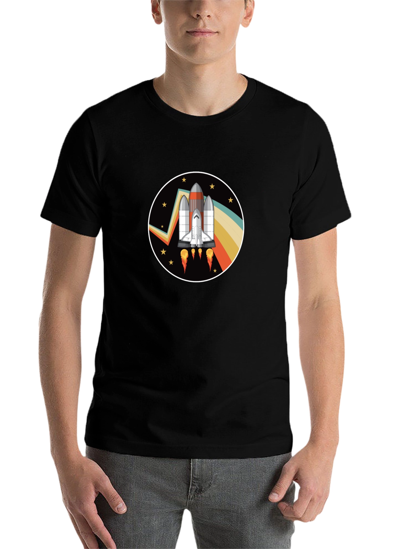 Black Retro Space Shuttle Graphic Tee view 7