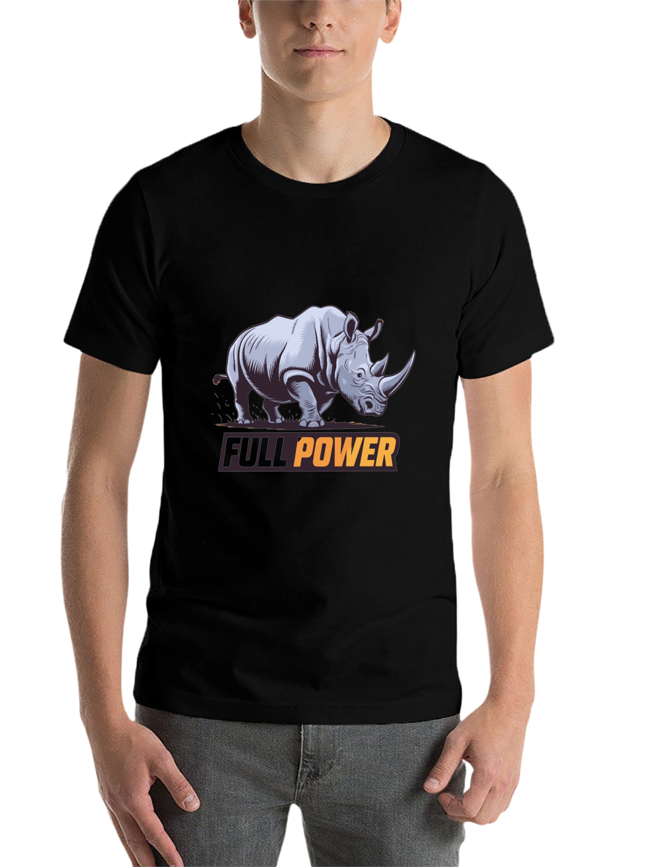 Black Full Power Rhino Graphic Tee - Black Cotton T-Shirt view 7