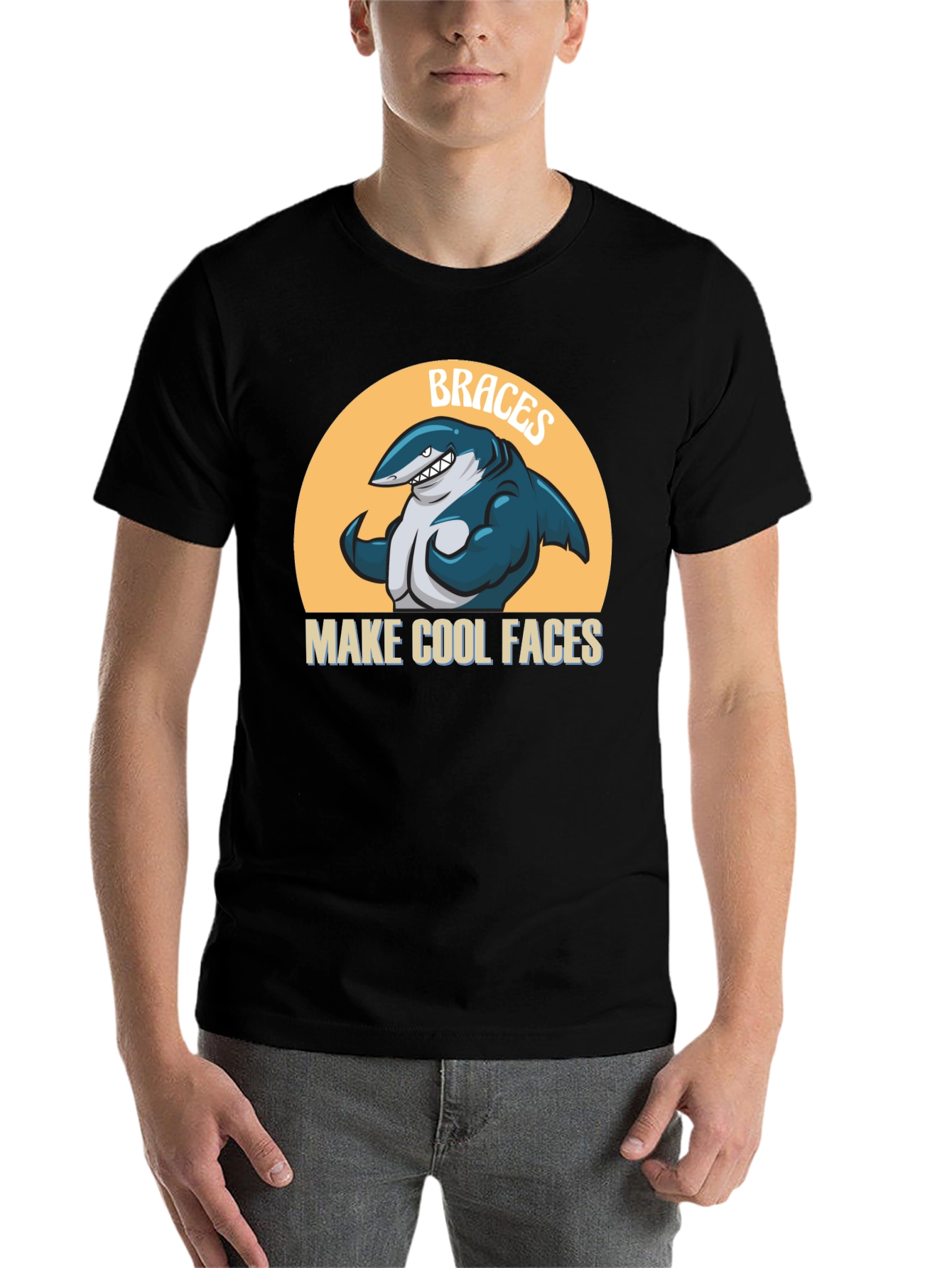 Black Braces Make Cool Faces T-Shirt Funny Shark Tee view 7