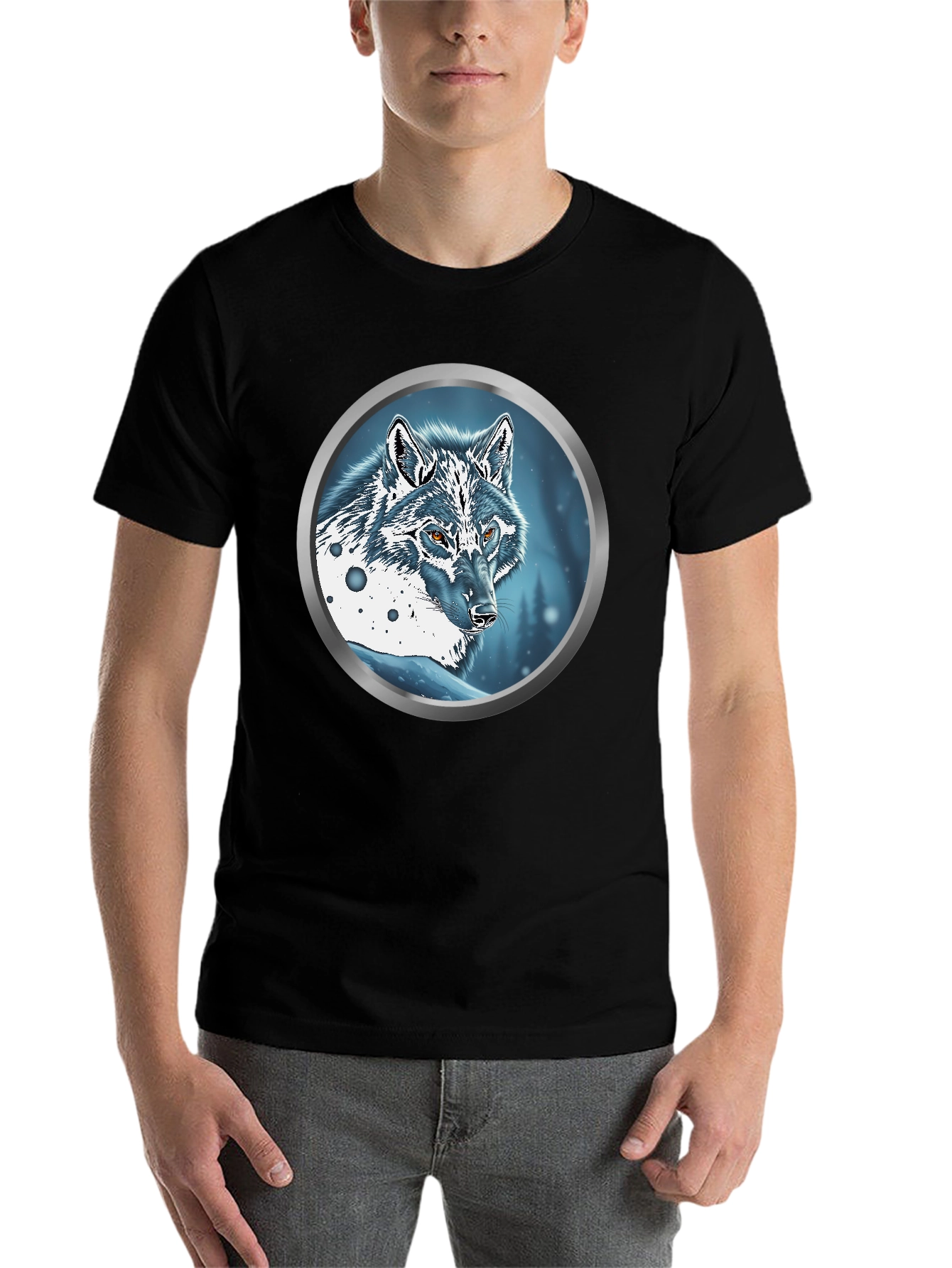 Black Wolf Portrait Graphic Tee - Sleek Black view 7