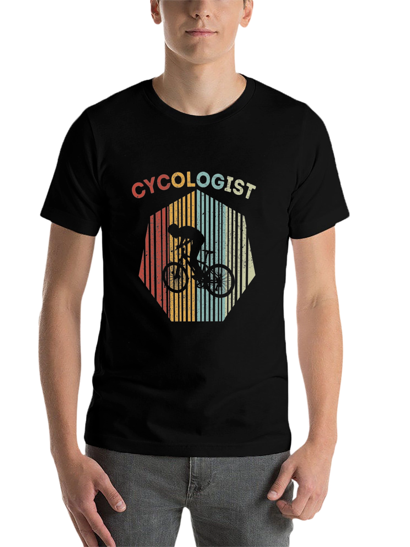 Black Retro Cycologist T-Shirt - Cycling Enthusiast Apparel view 7