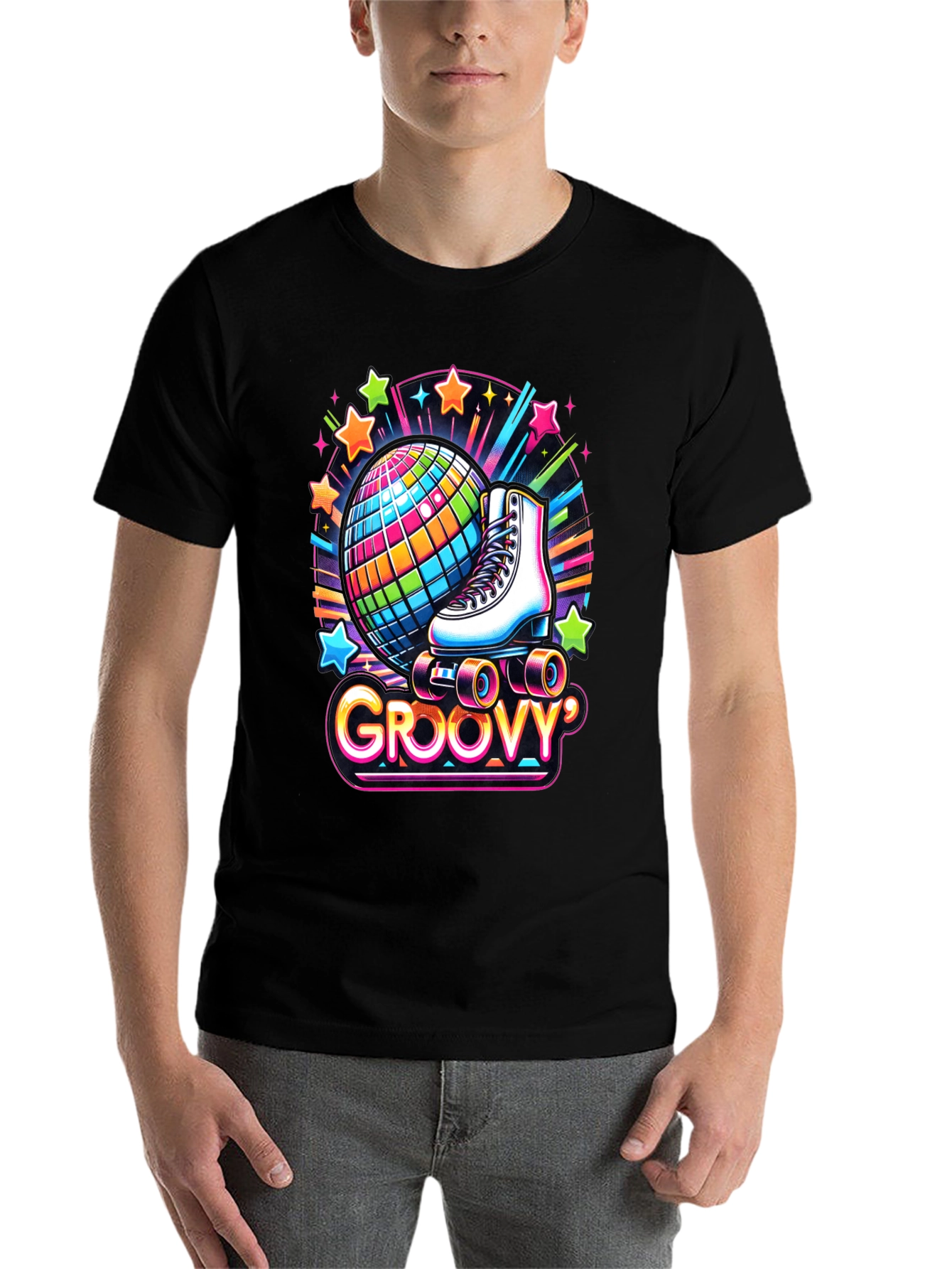Black Groovy Roller Skate Disco Ball T-Shirt view 7
