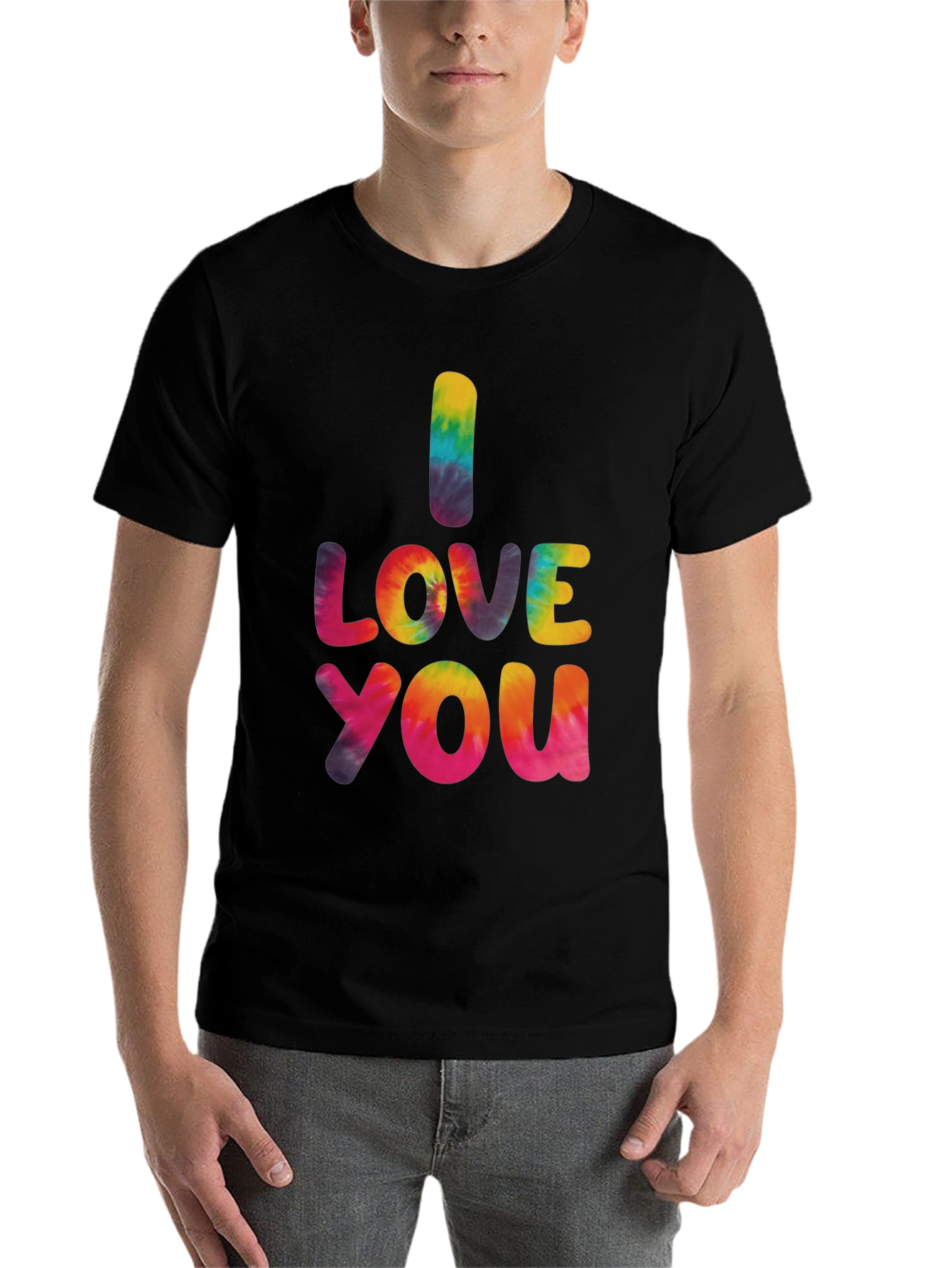 Black I Love You Tie Dye Graphic Tee - Black view 7