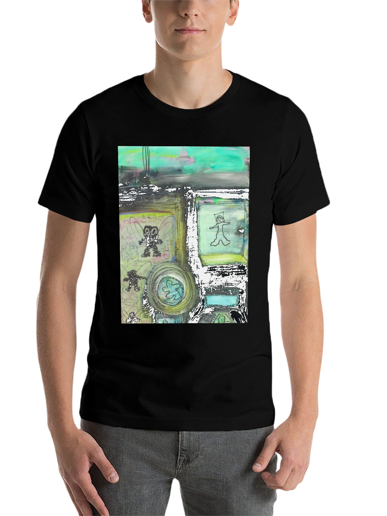 Black Abstract Art Print Black T-Shirt - Unique Graphic Tee view 7