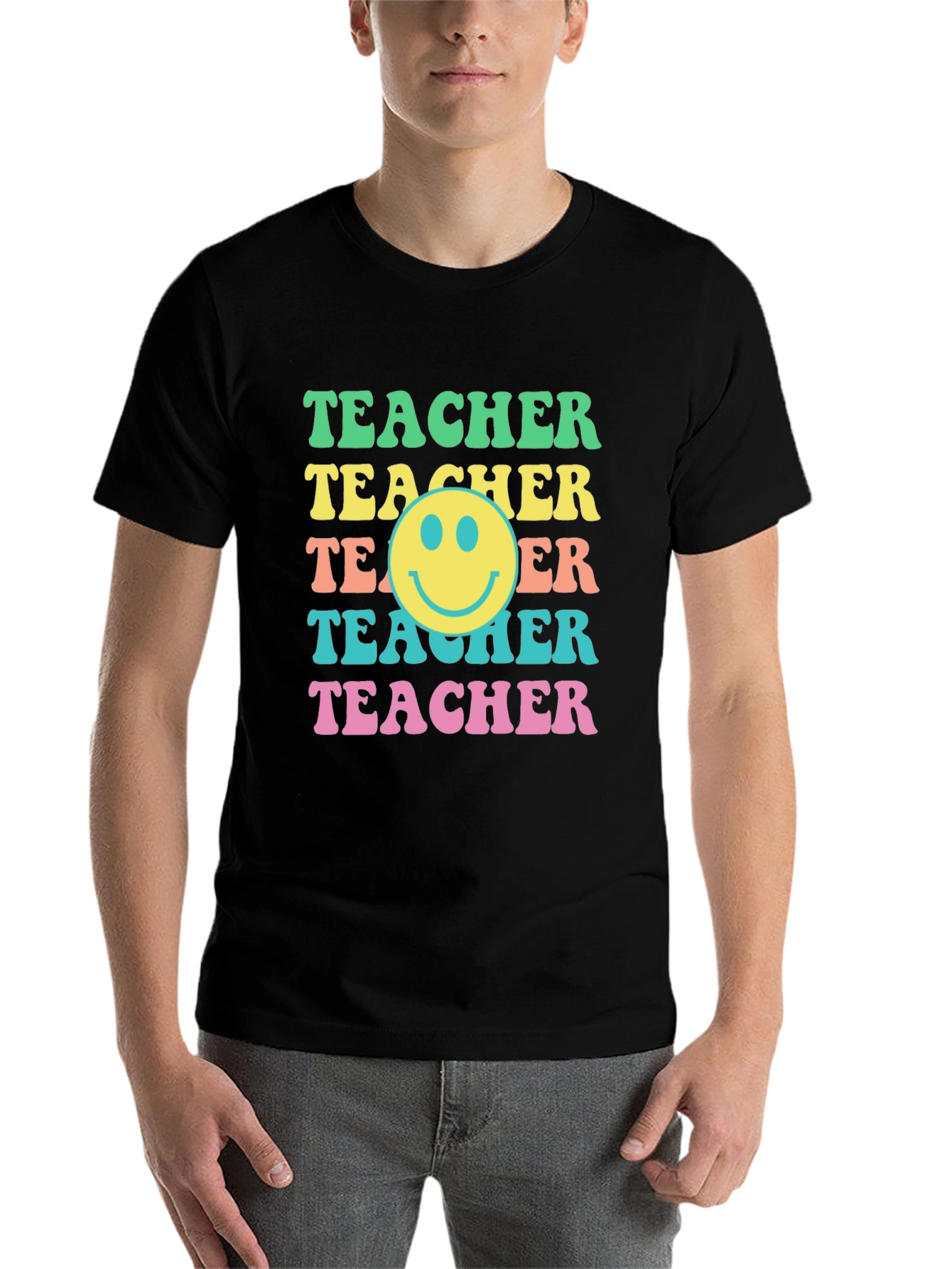 Black Retro Teacher Smiley Face Graphic Tee view 7