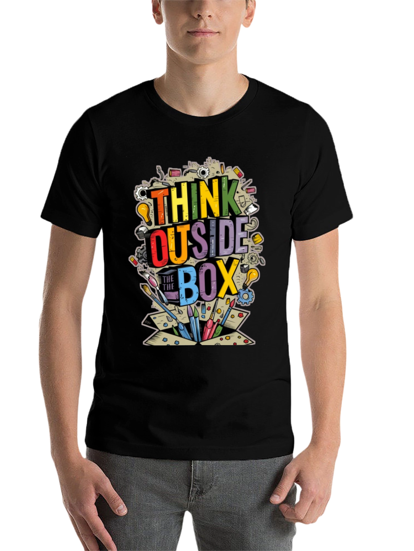 Black Think Outside the Box Graphic T-Shirt view 7