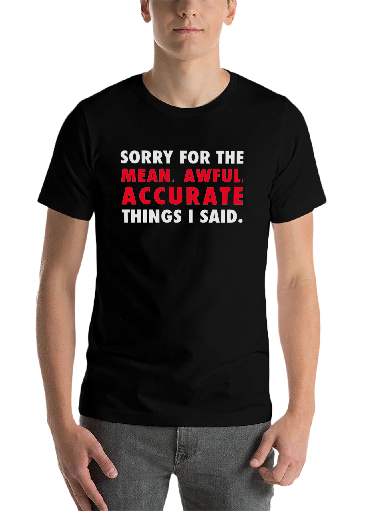 Black Sorry for the Mean, Awful, Accurate T-Shirt view 7