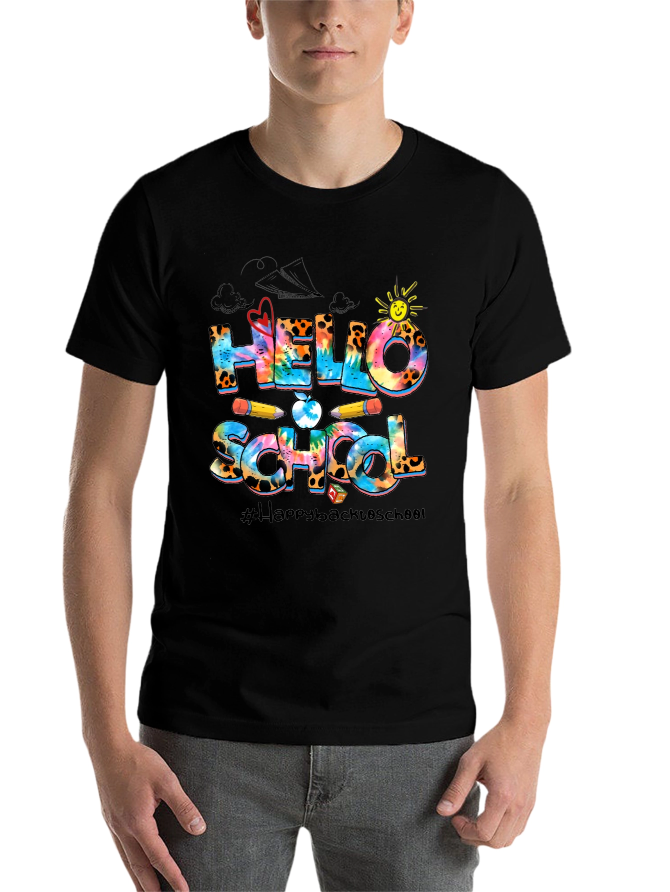Black Hello School Graphic T-Shirt Back To School view 7