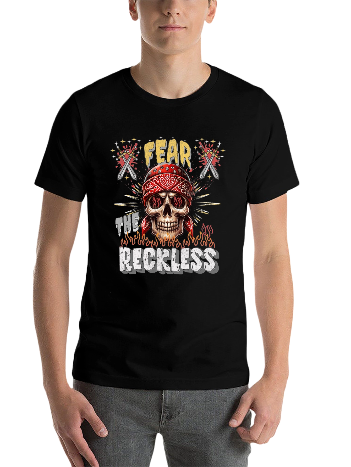 Black Fear the Reckless Skull Graphic Tee - Black Cotton T-Shirt view 7
