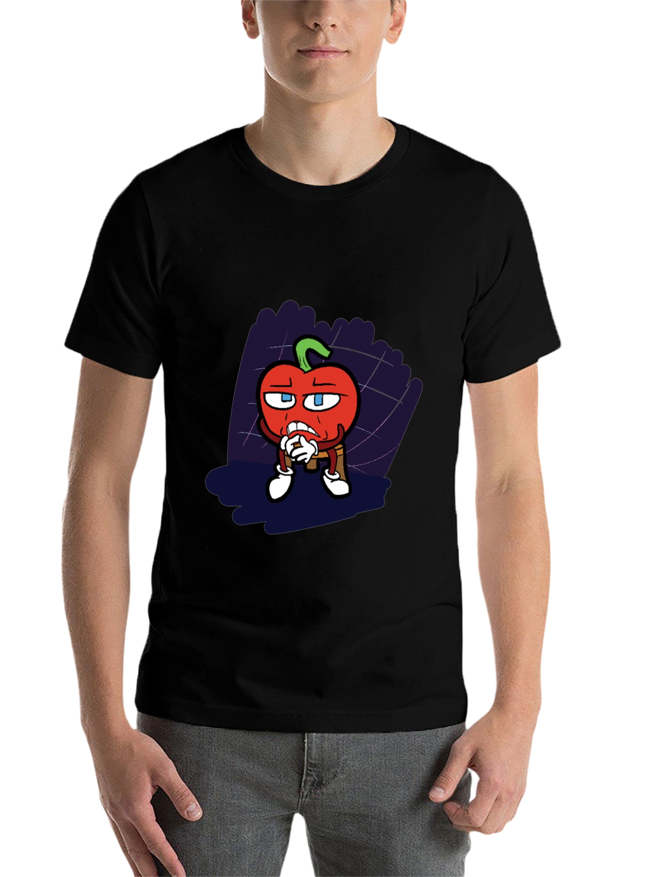 Black Cartoon Tomato Graphic Black T-Shirt view 7