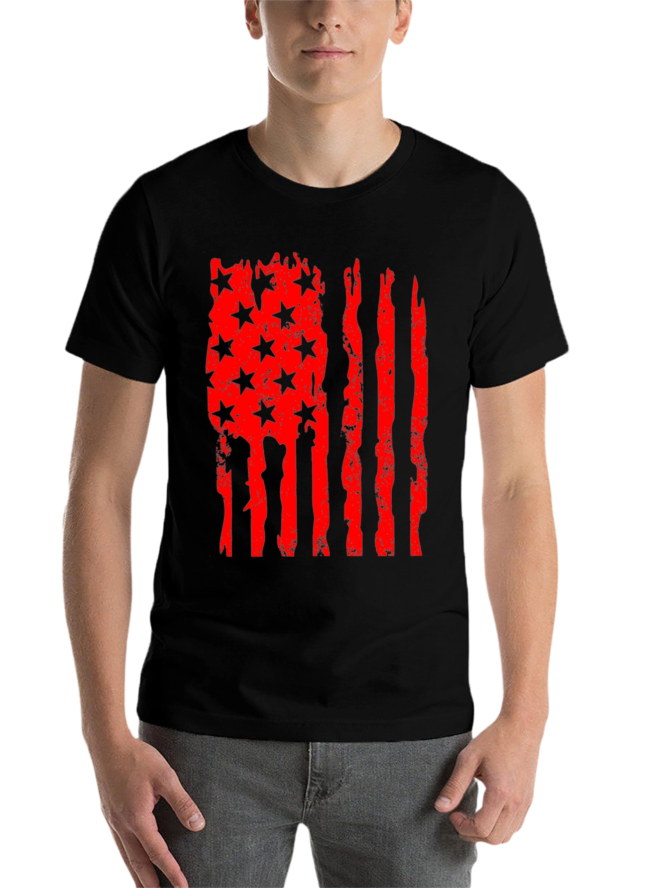 Black American Flag Distressed Graphic Tee view 7