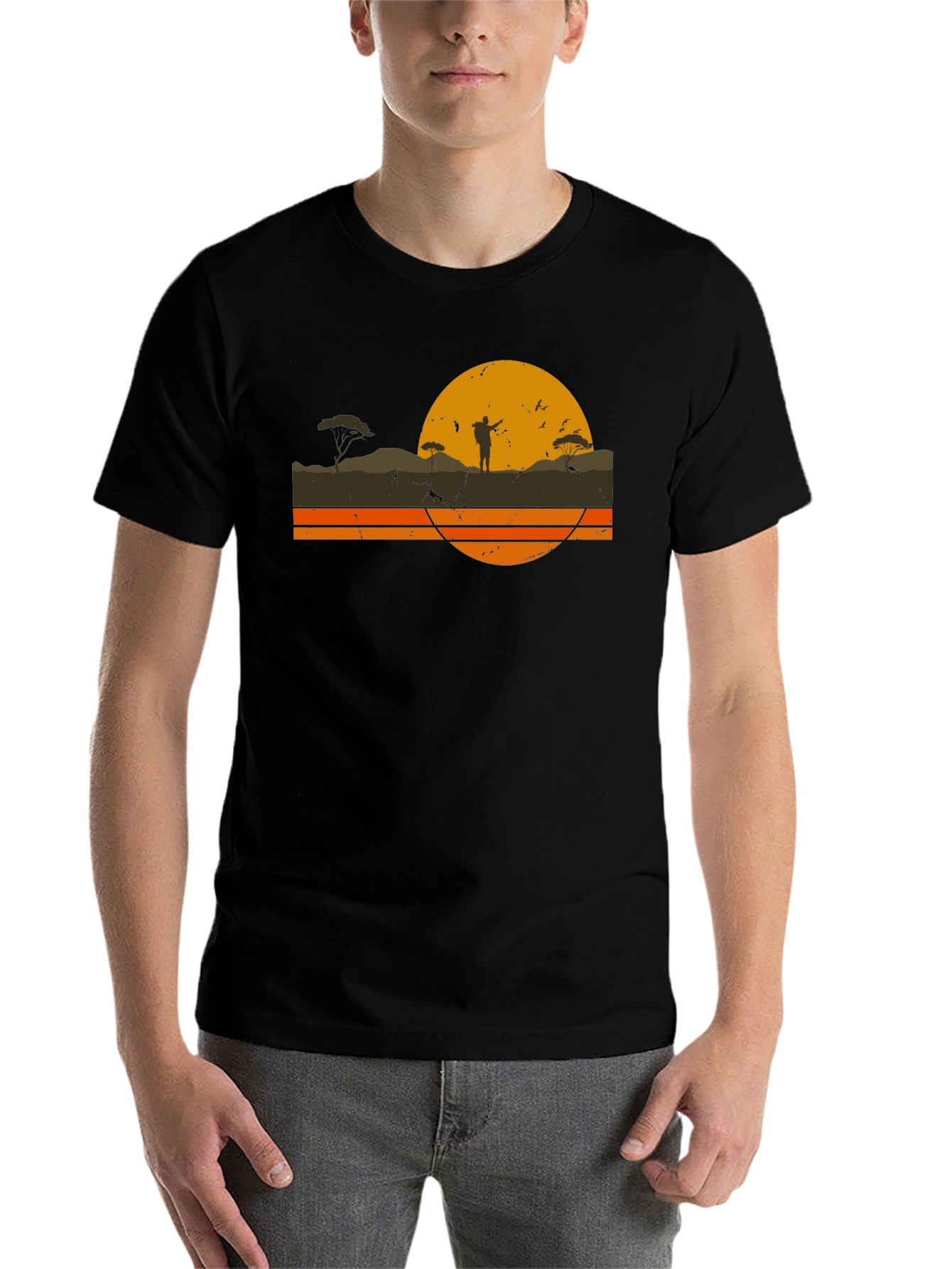 Black Retro Sunset Hiker Graphic T-Shirt view 7