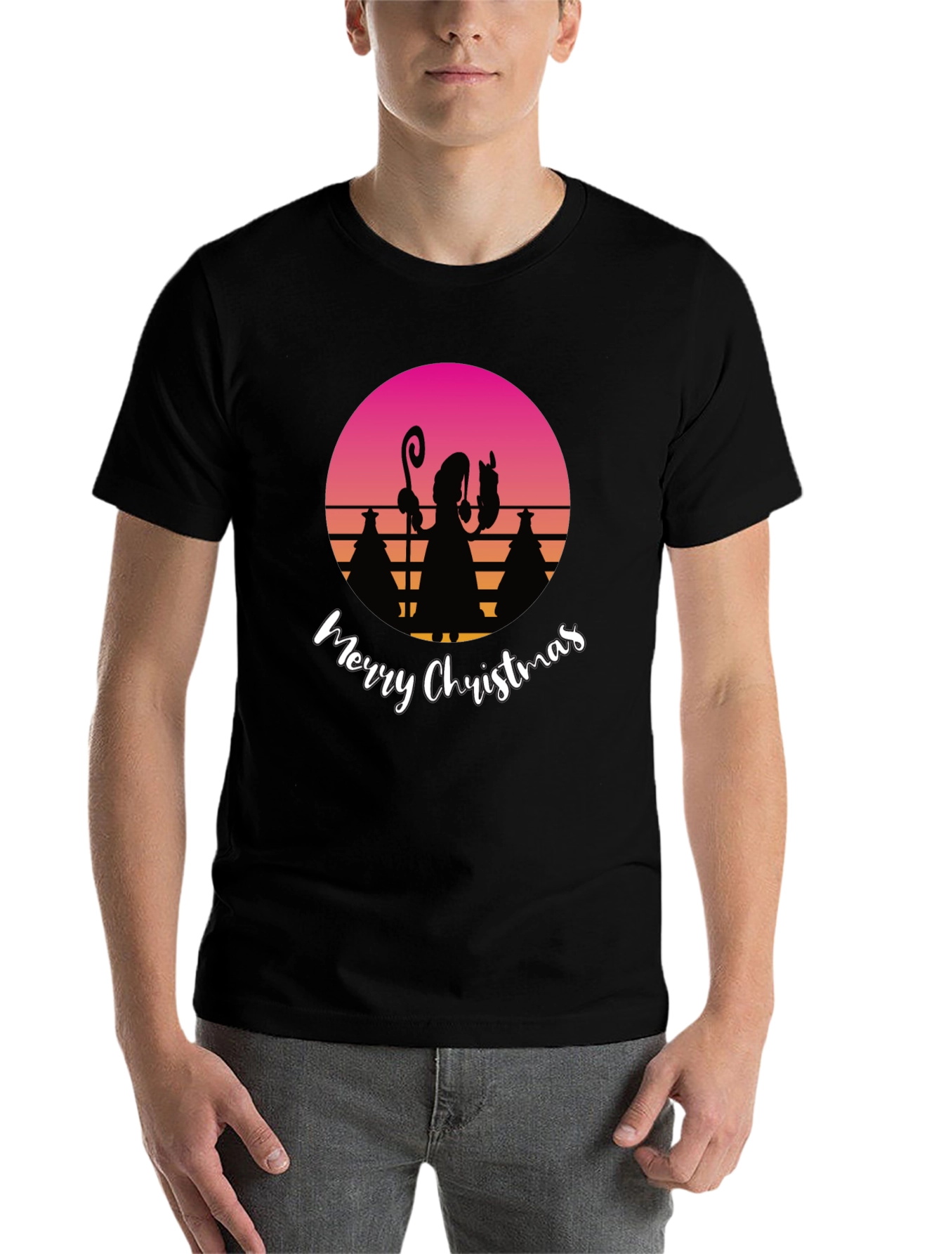 Black Retro Christmas Silhouette T-Shirt view 7