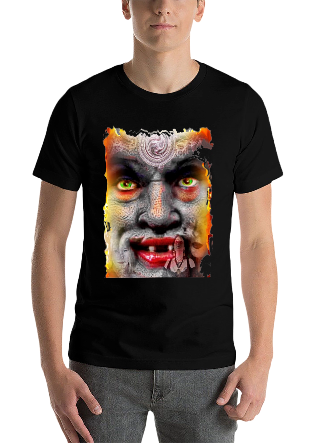 Black Unique Graphic Tee - Horror Face Design view 7