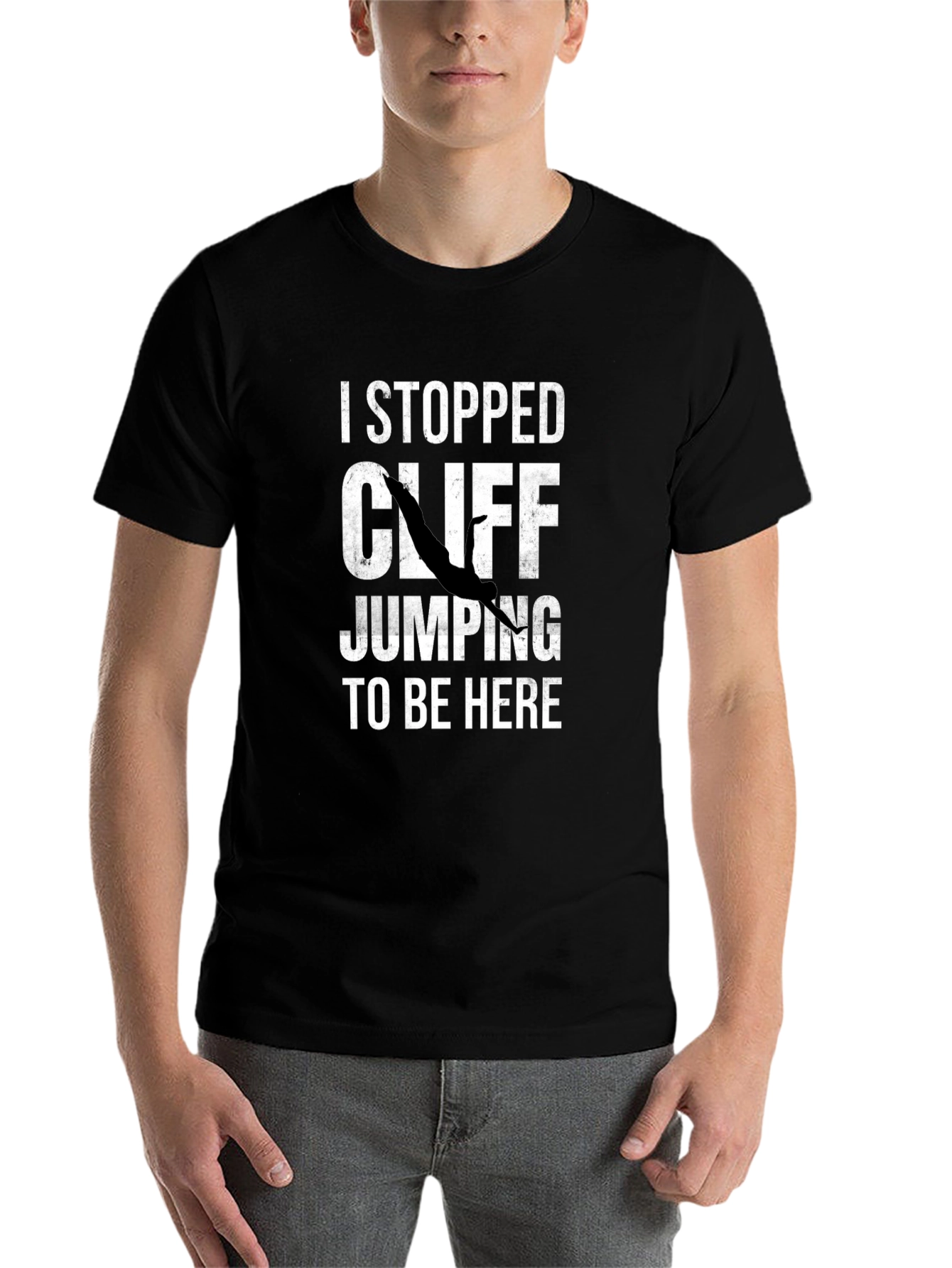 Black I Stopped Cliff Jumping T-Shirt - Funny Graphic Tee view 7