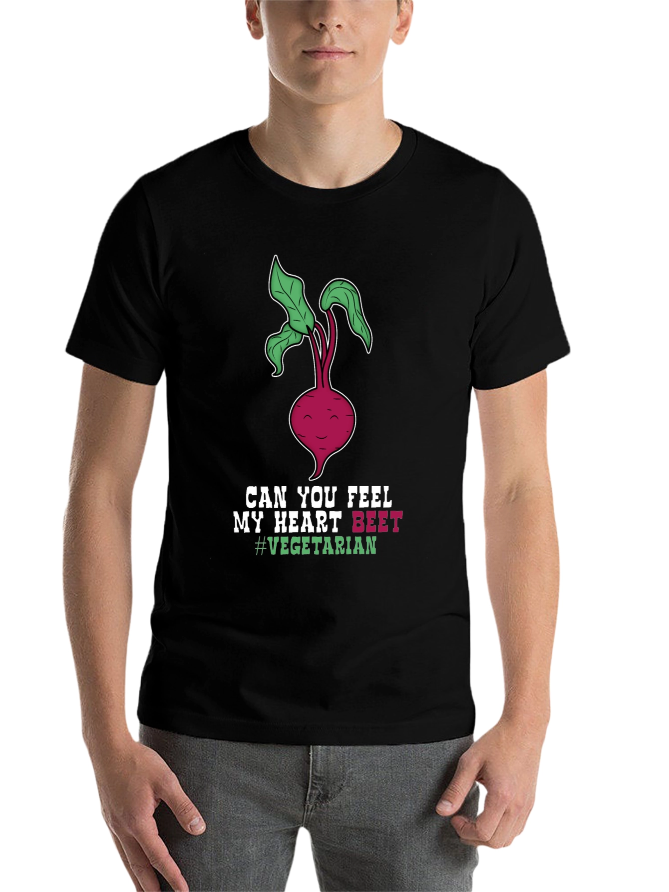 Black Vegetarian Beet Heart T-Shirt - Funny Vegan Tee view 7