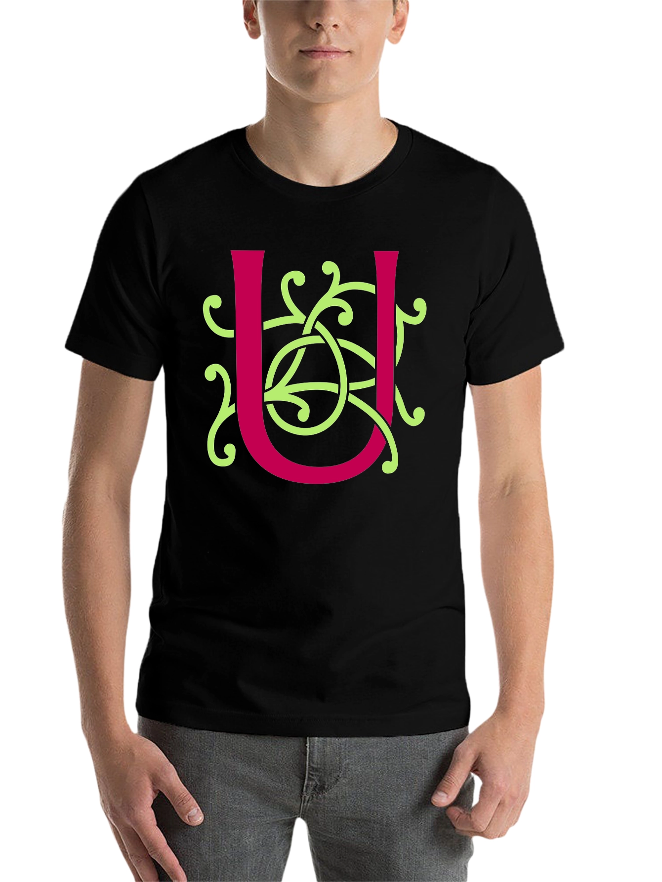 Black Celtic Knot U Letter Graphic T-Shirt view 7