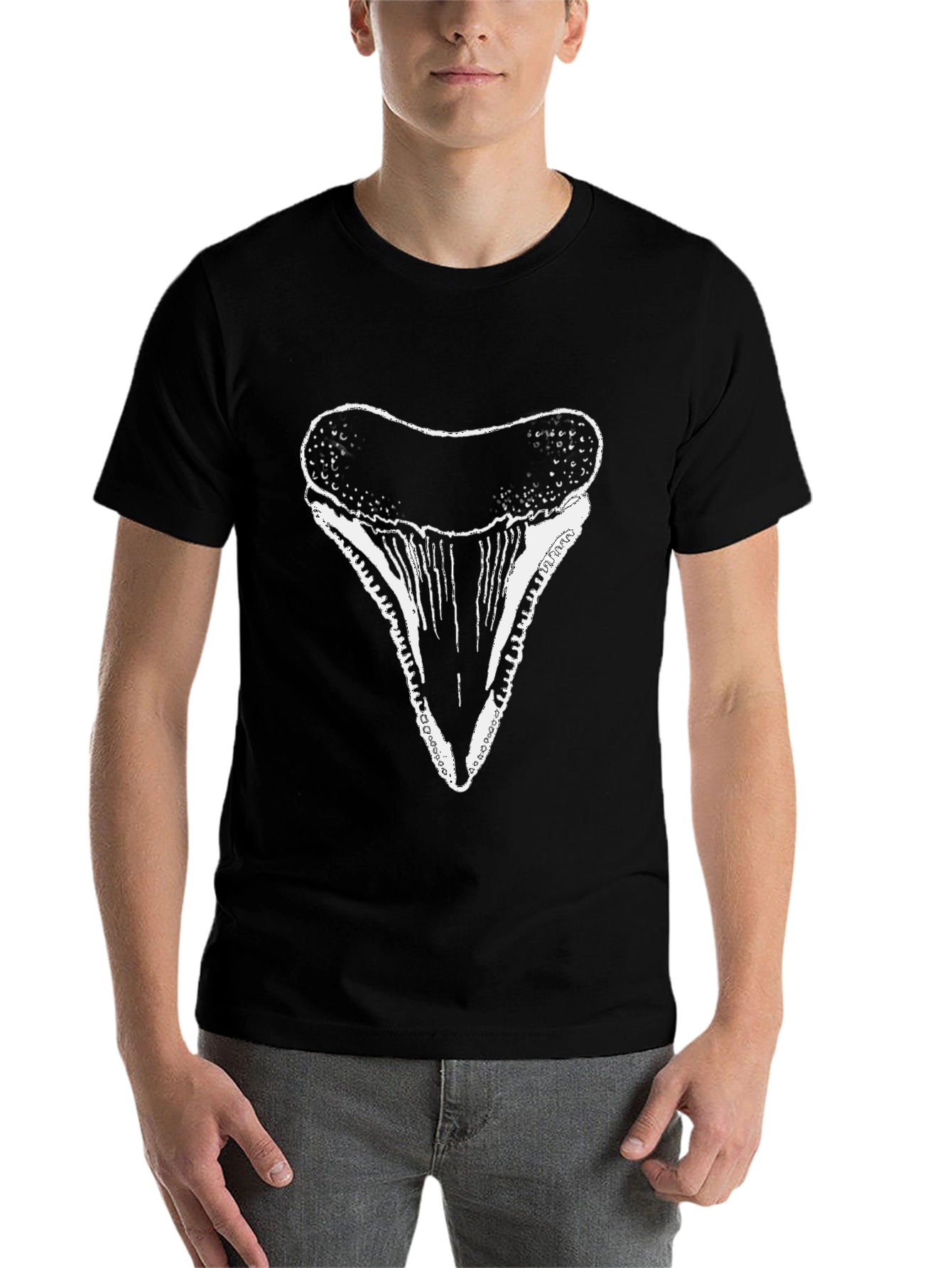 Black Shark Tooth Graphic Tee - Black Cotton T-Shirt view 7