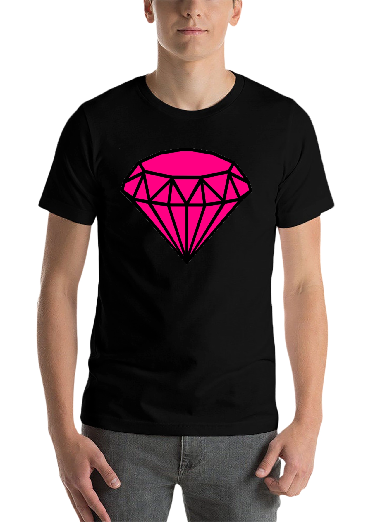 Black Bold Graphic Tee: Hot Pink Diamond Design view 7