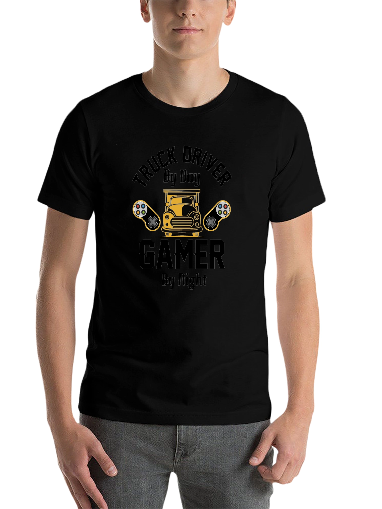 Black Truck Driver Gamer T-Shirt - Black view 7