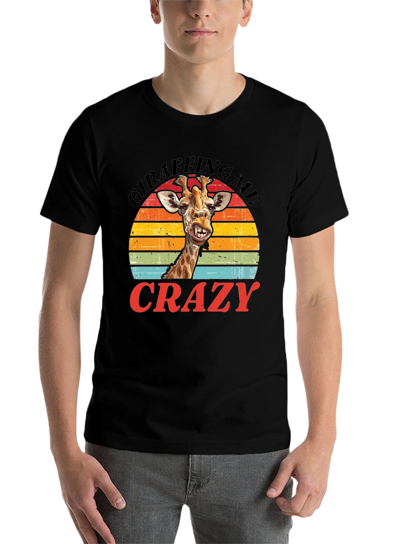 Black Giraffing Me Crazy Graphic Tee - Hilarious Giraffe T-Shirt view 7