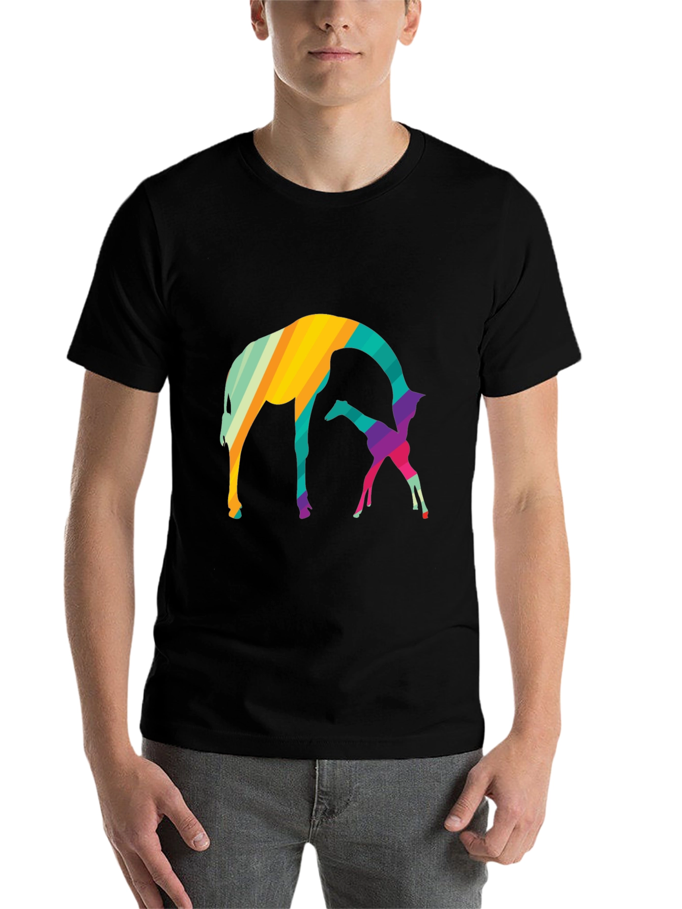Black Abstract Giraffe Graphic Tee - Black Cotton Blend Shirt view 7