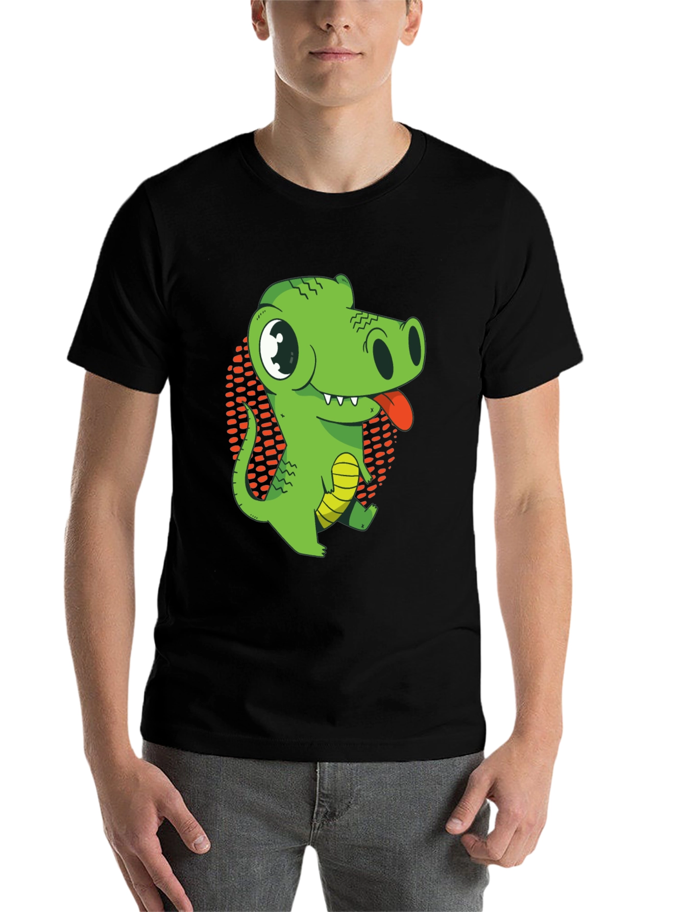 Black Cartoon Crocodile Graphic T-Shirt - Black Cotton Tee view 7